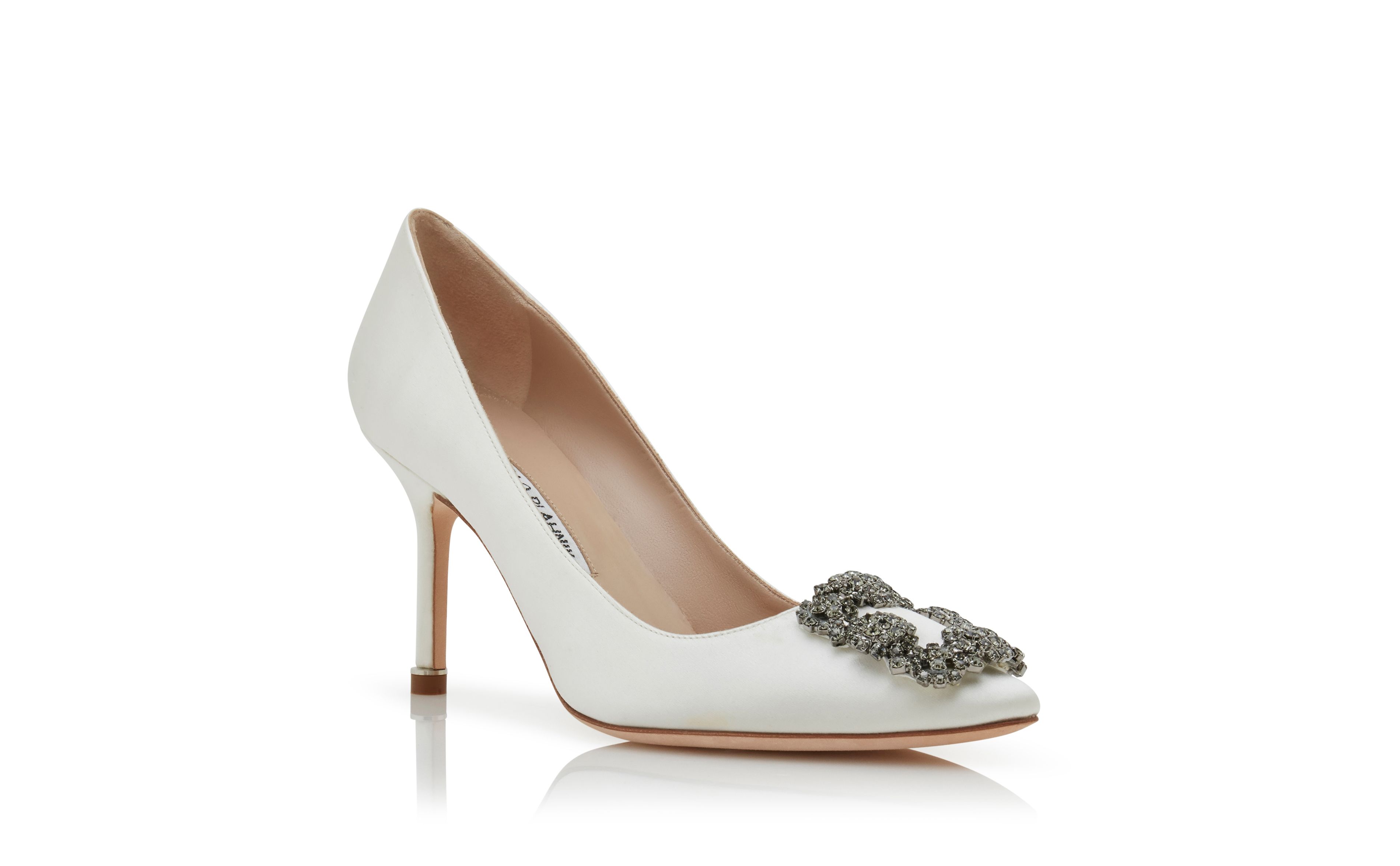 Designer White Satin Jewel Buckle Pumps - Image Upsell