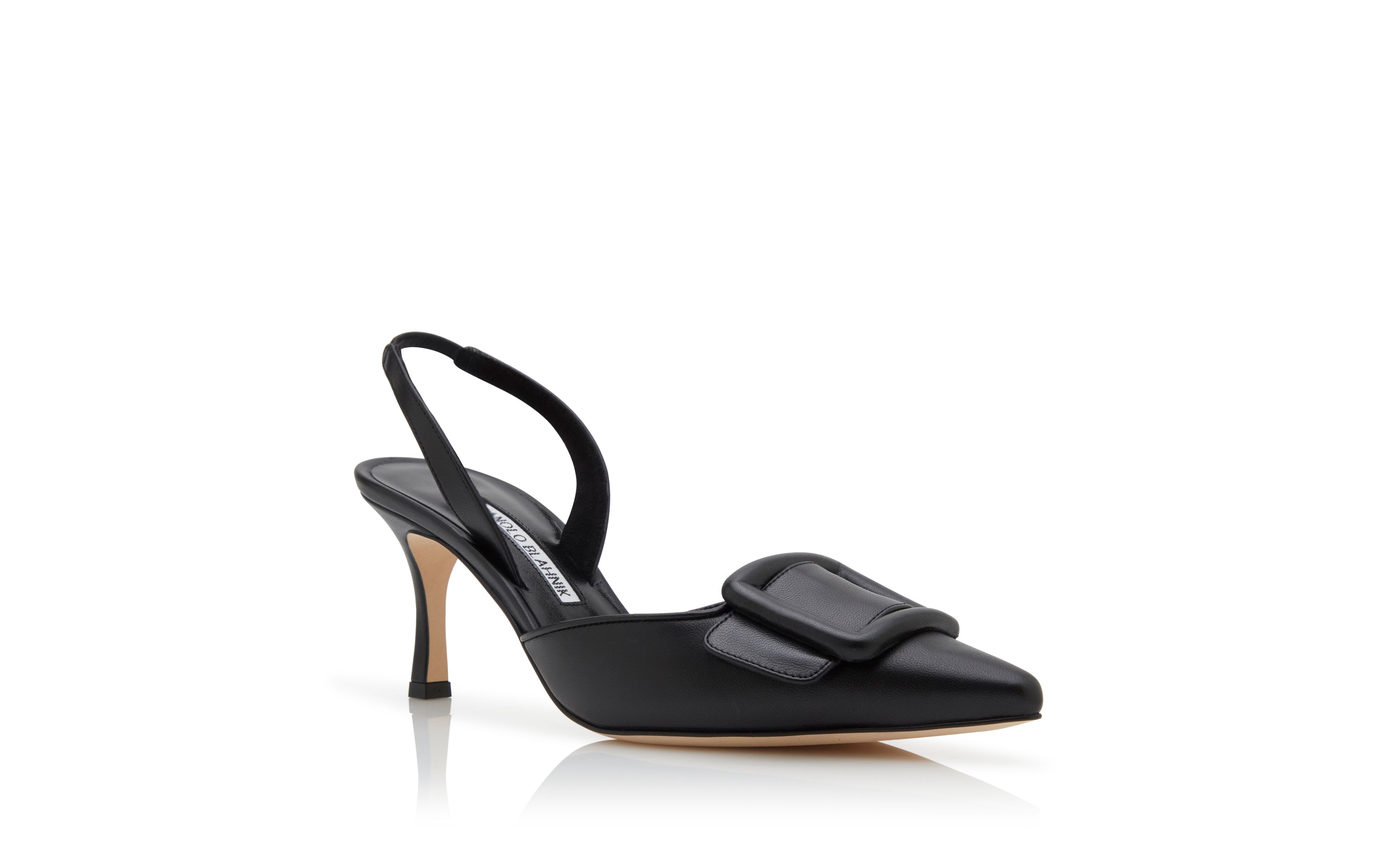 Designer Black Nappa Leather Slingback Pumps - Image Upsell