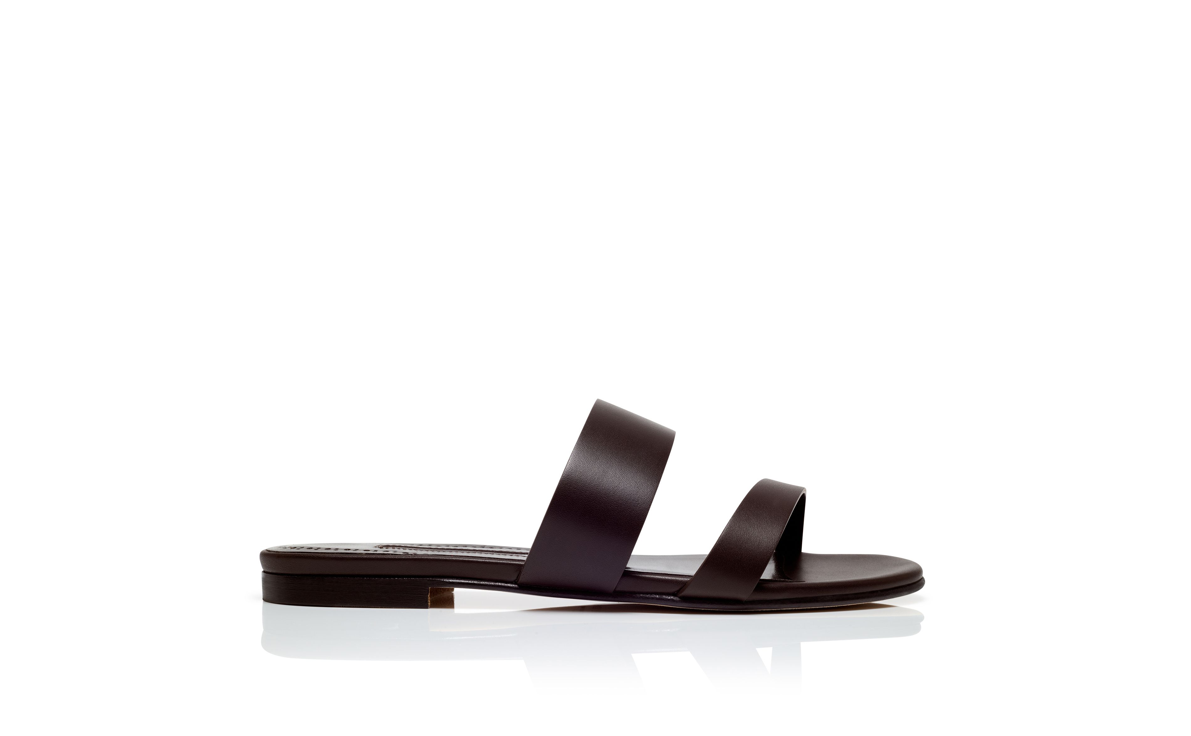 Designer Dark Brown Calf Leather Flat Sandals - Image Side View