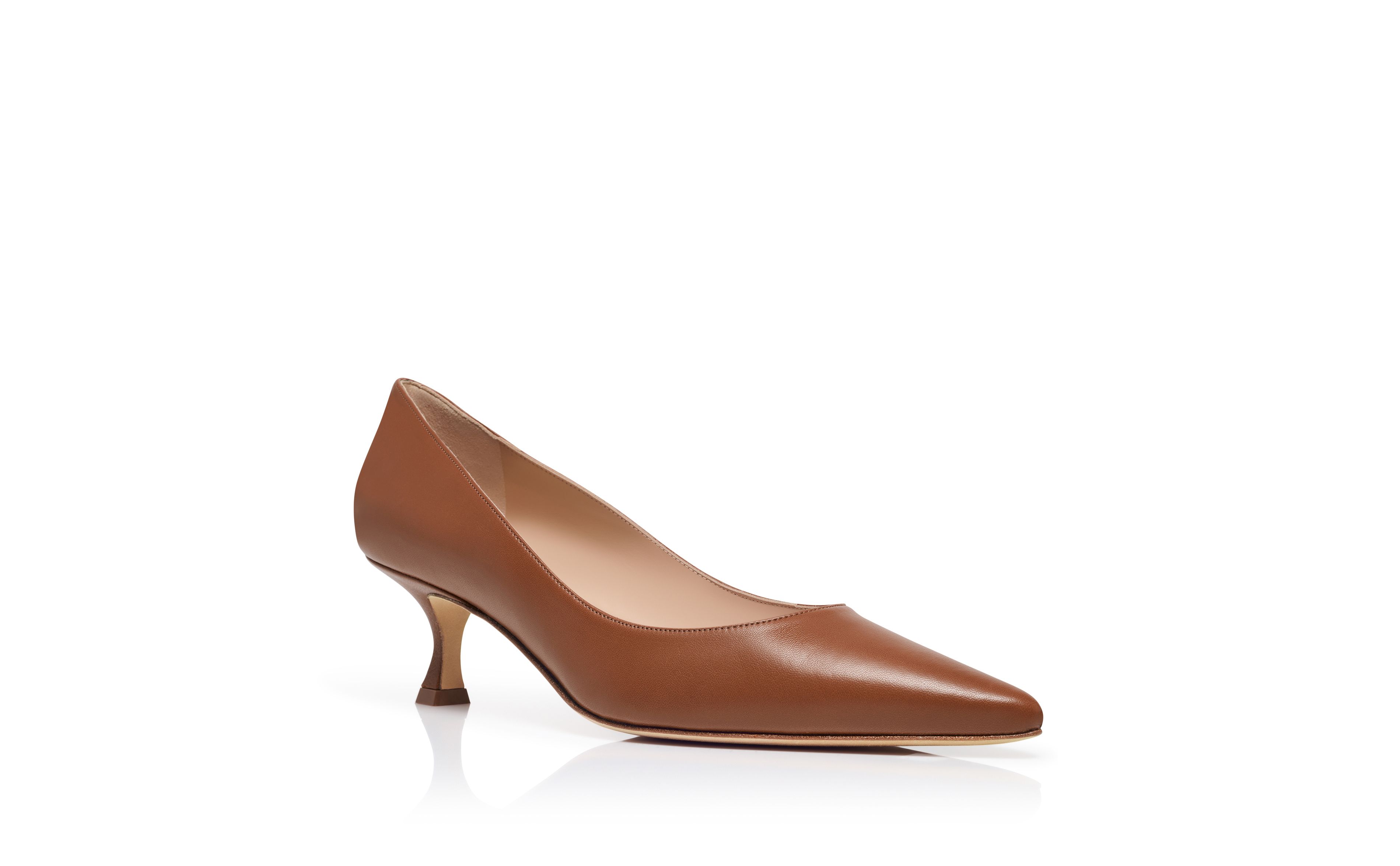 Designer Brown Nappa Leather Pointed Toe Pumps - Image Upsell View
