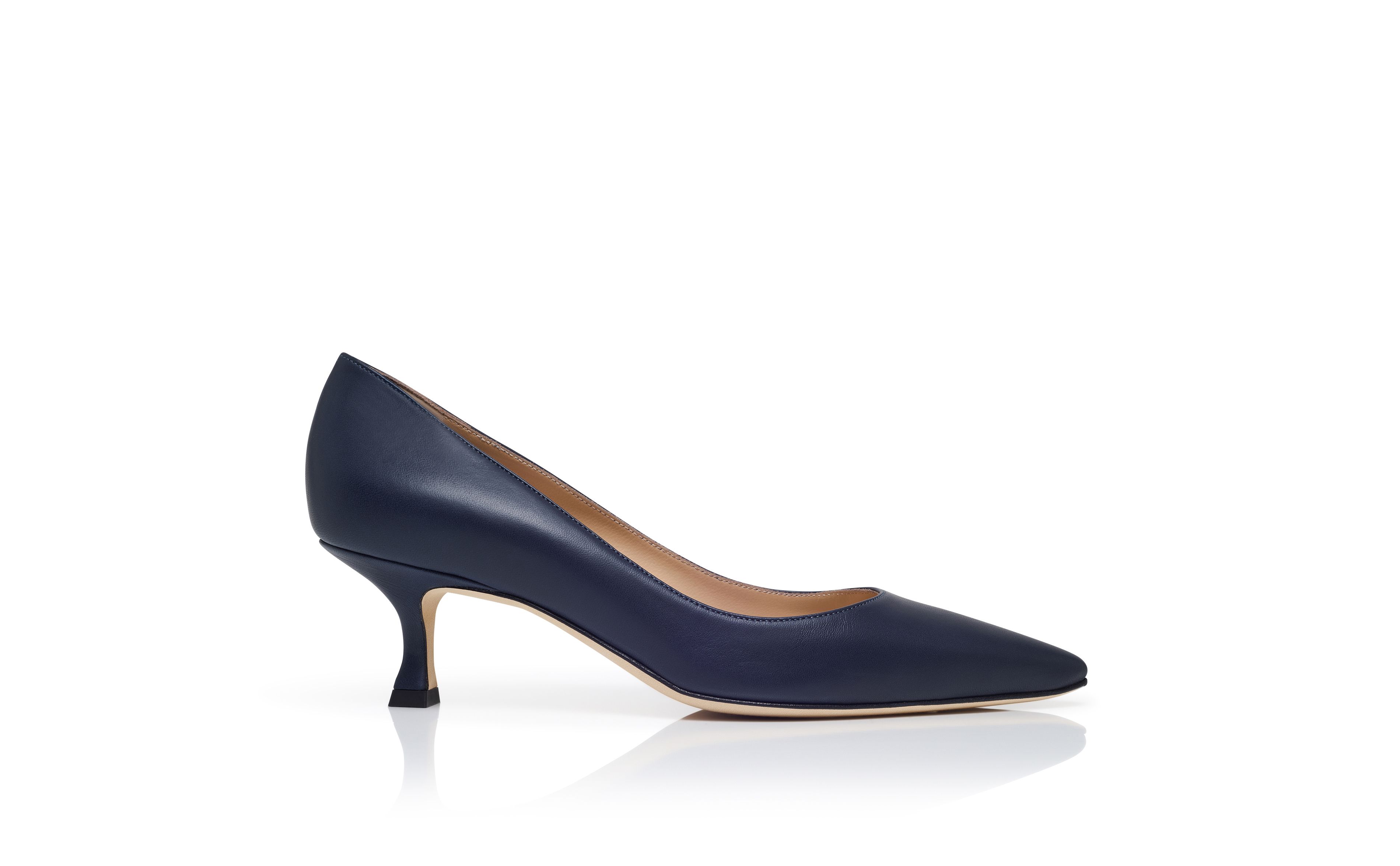 Designer Navy Nappa Leather Pointed Toe Pumps - Image Side View