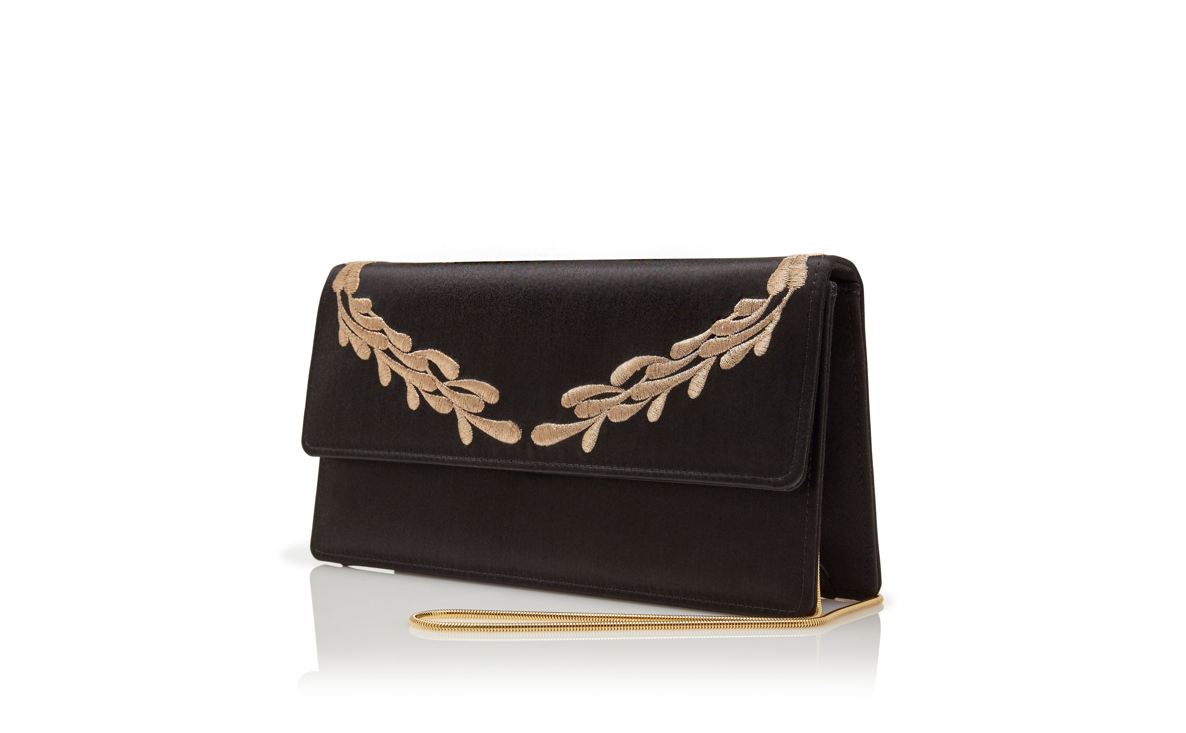 Designer Black and Gold Satin Clutch - Image 