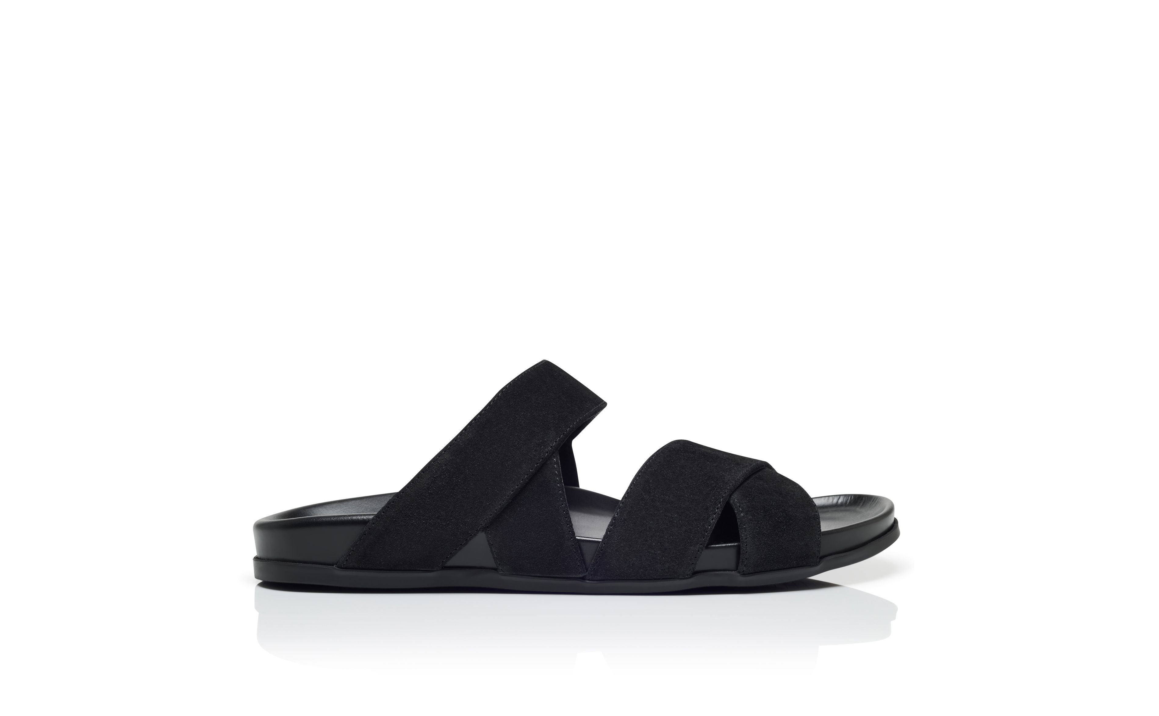 Designer Black Suede Sandals - Image Side View