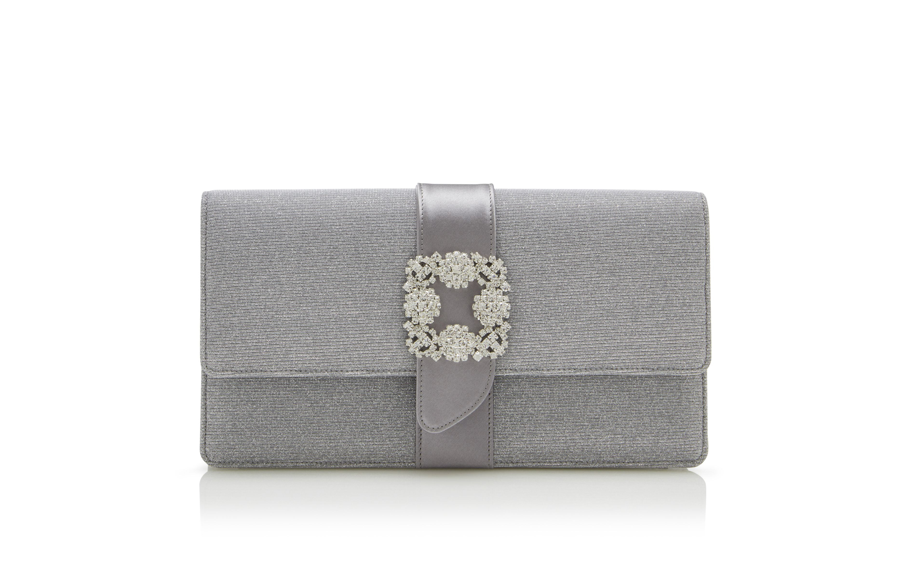 Designer Silver Glitter Jewel Buckle Clutch - Image thumbnail