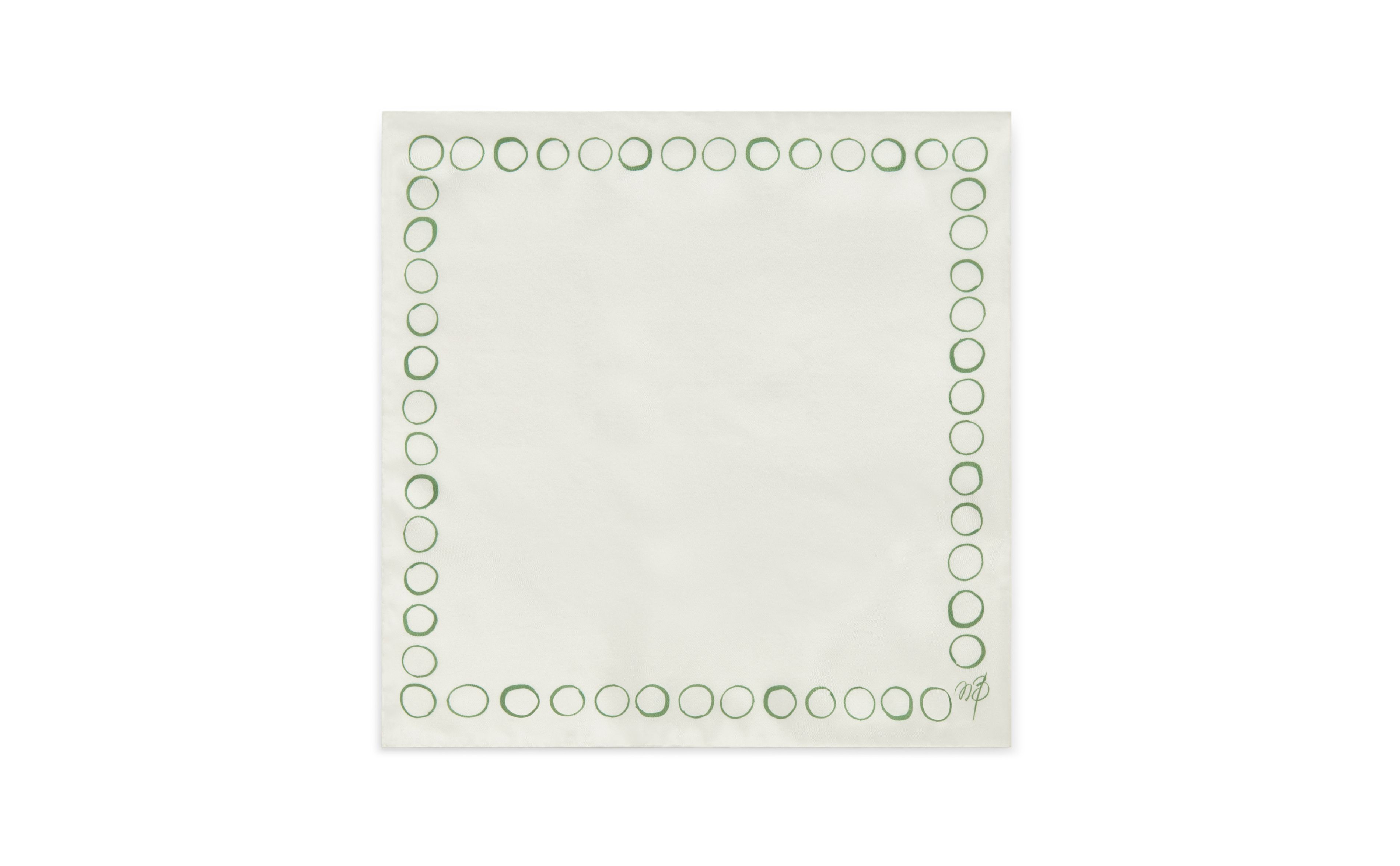 Designer Ivory and Green Silk Pocket Square - Image thumbnail