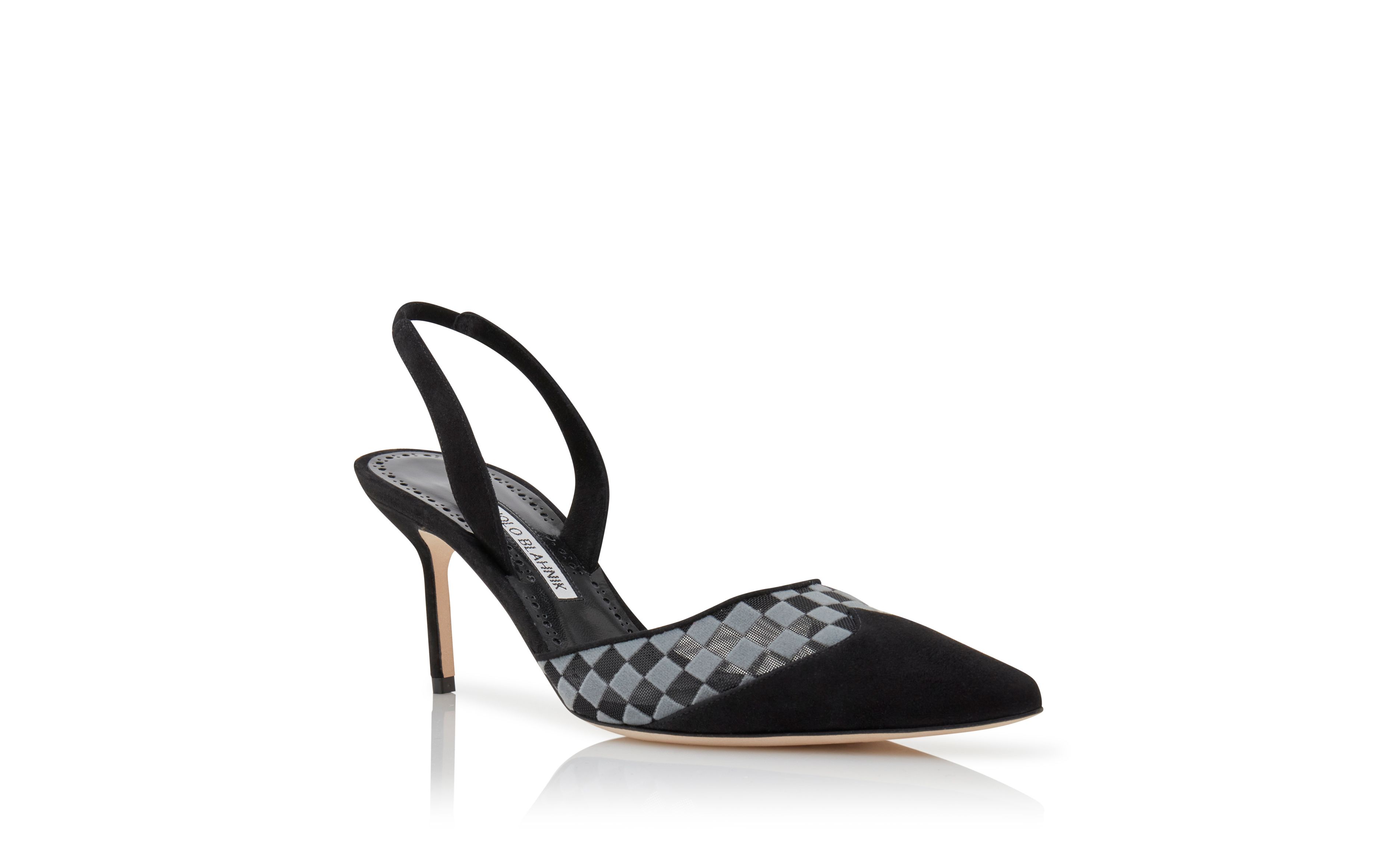 Designer Black Mesh Checkered Slingback Mules - Image Upsell