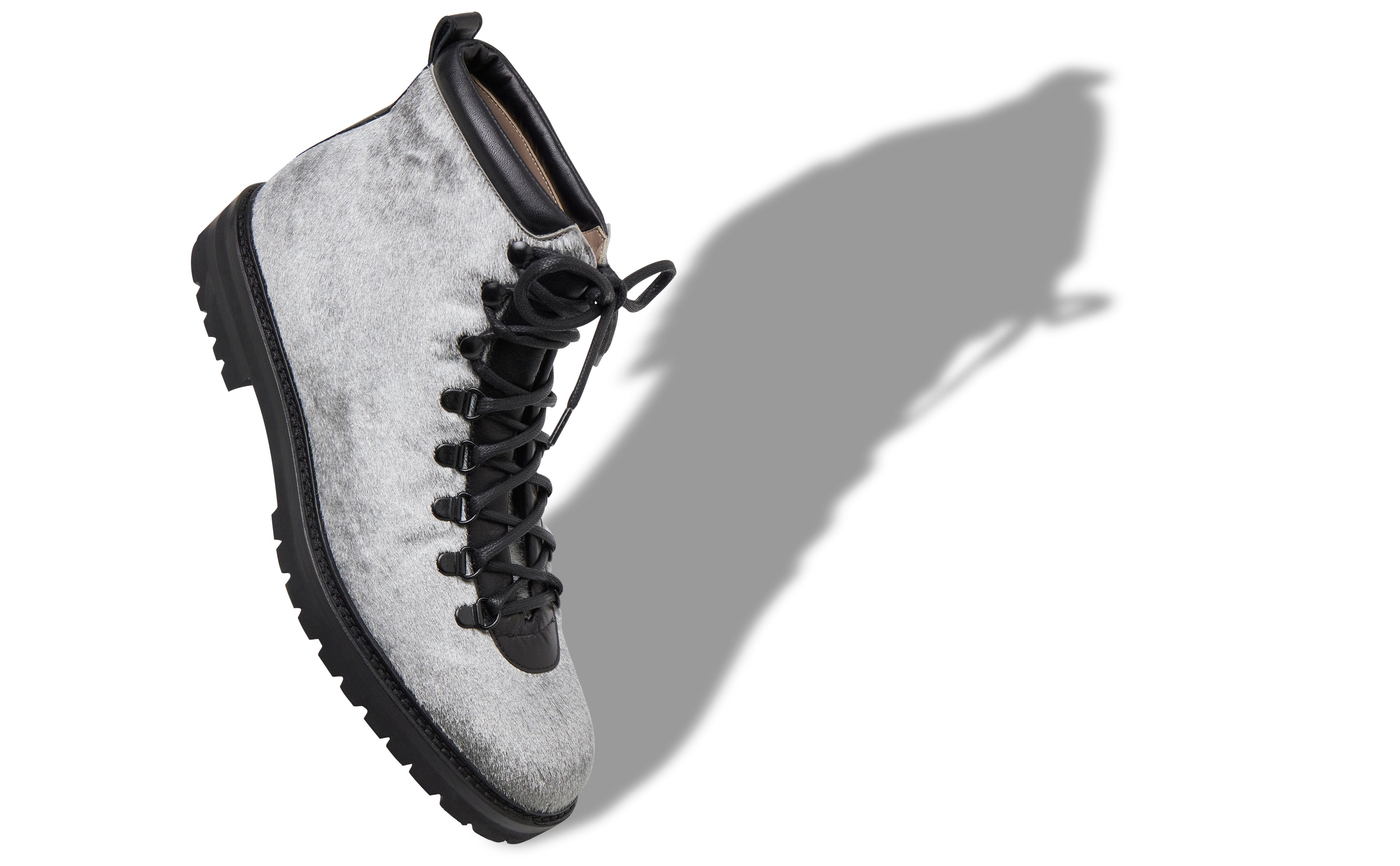 Designer Silver Calf Hair Lace Up Boots - Image Main