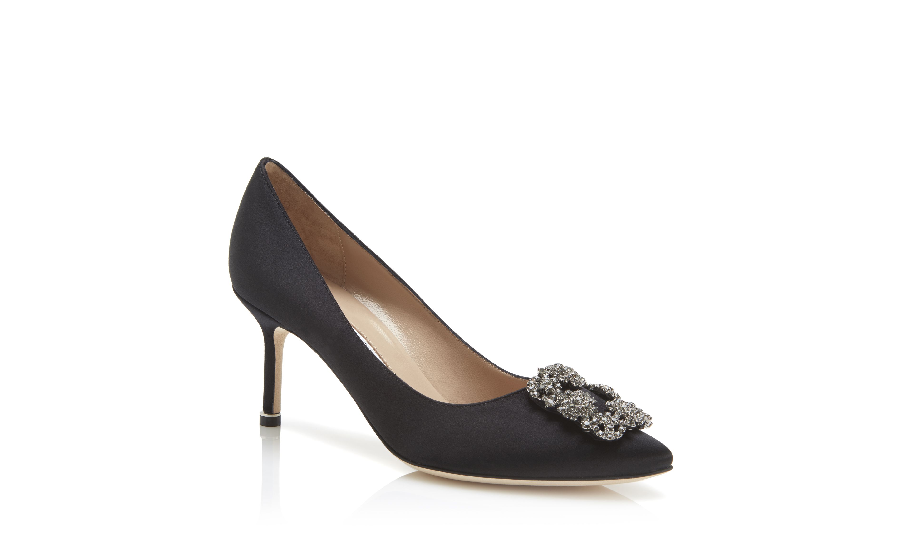 Designer Black Satin Jewel Buckle Pumps - Image Upsell