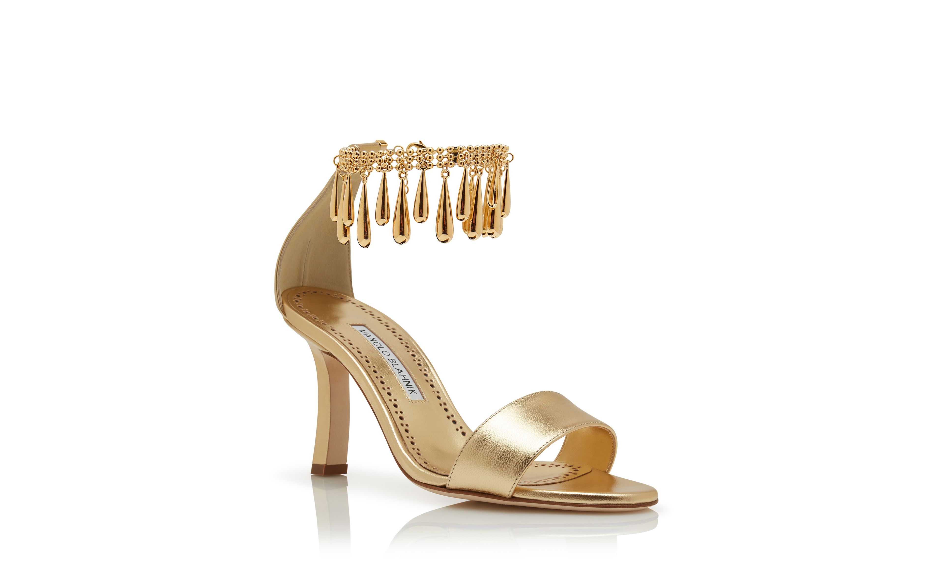 Designer Gold Nappa Leather Embellished Sandals - Image Upsell View
