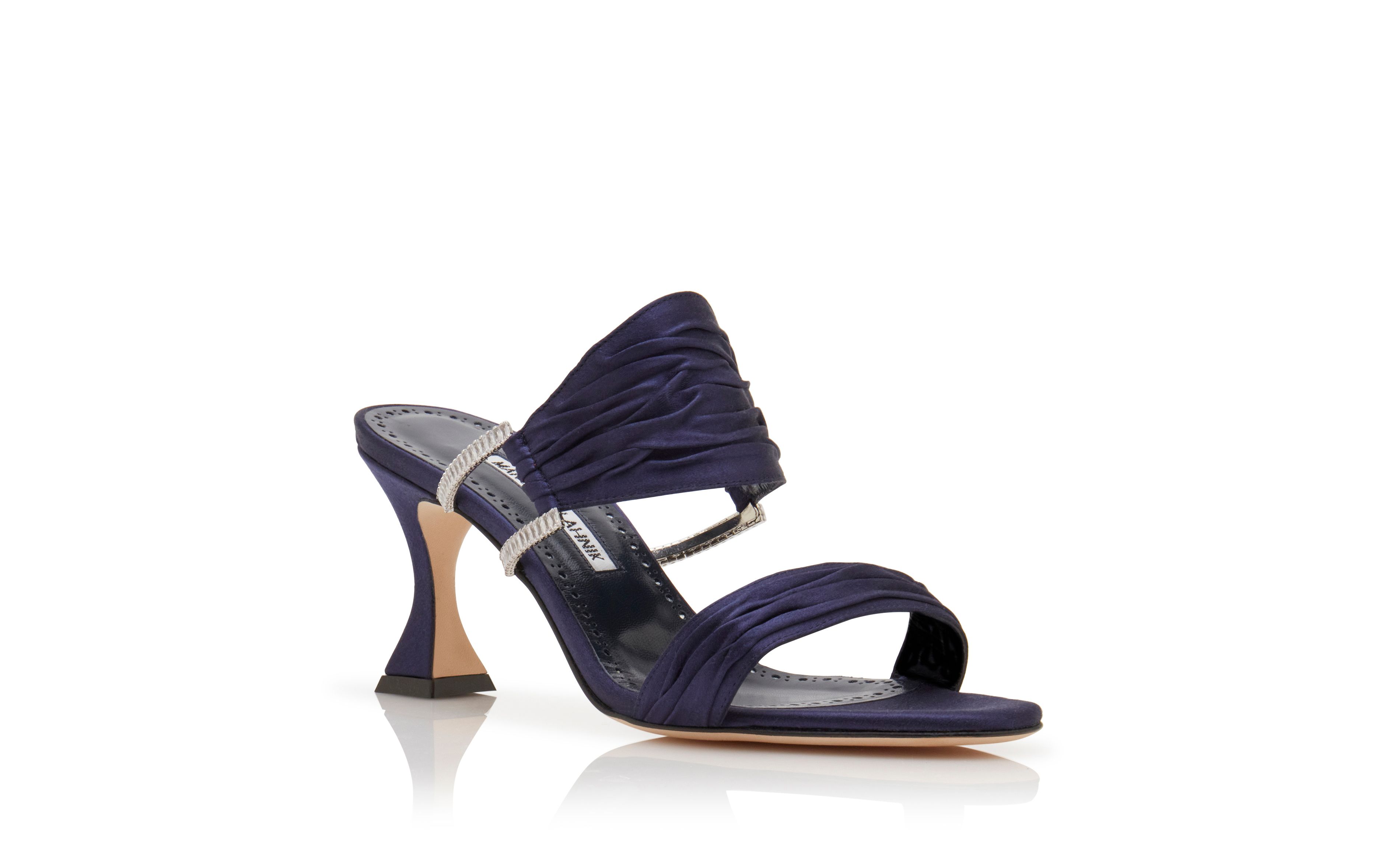 Designer Navy Blue Satin Gathered Mules - Image Upsell