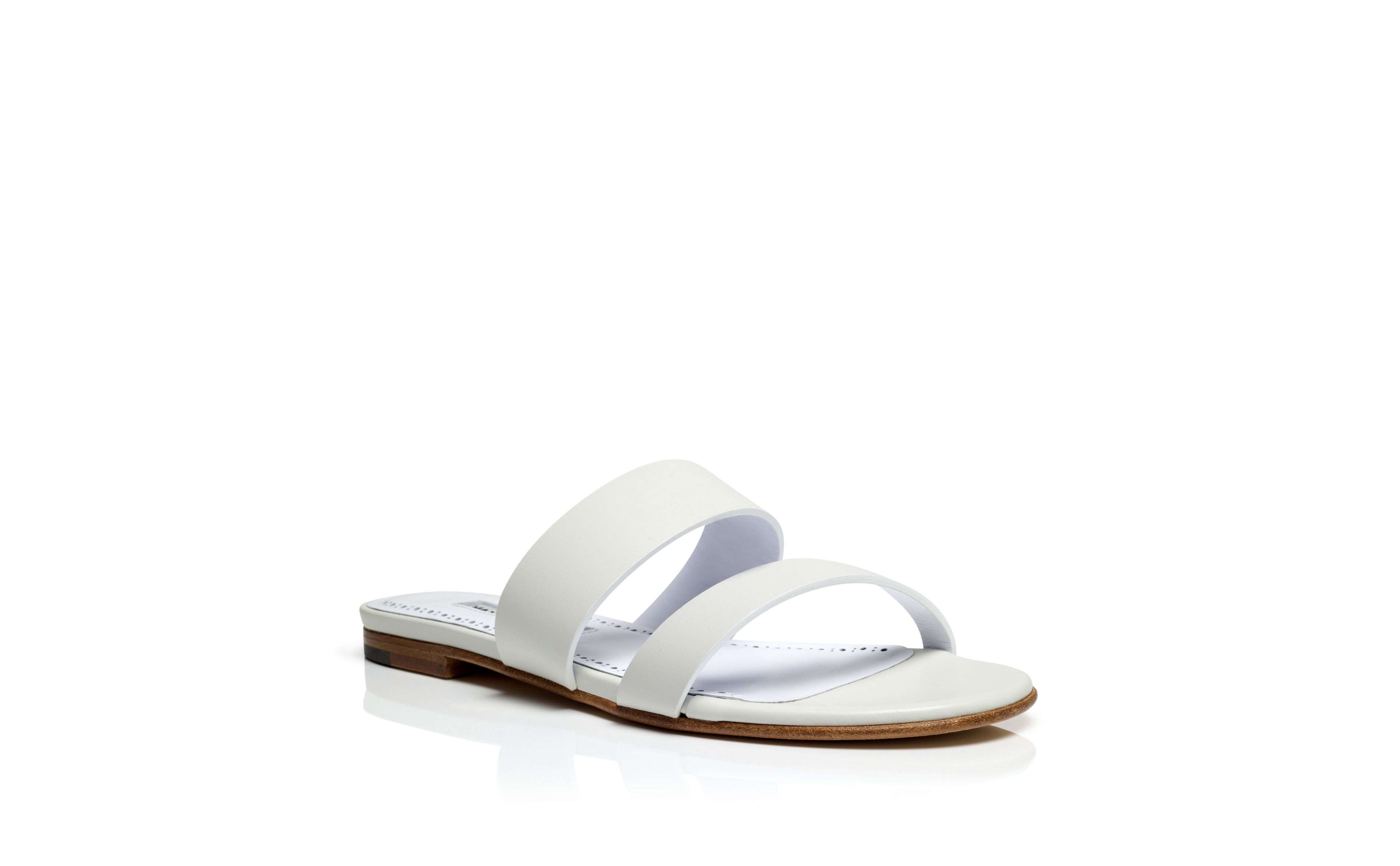 Designer White Calf Leather Flat Sandals - Image Upsell
