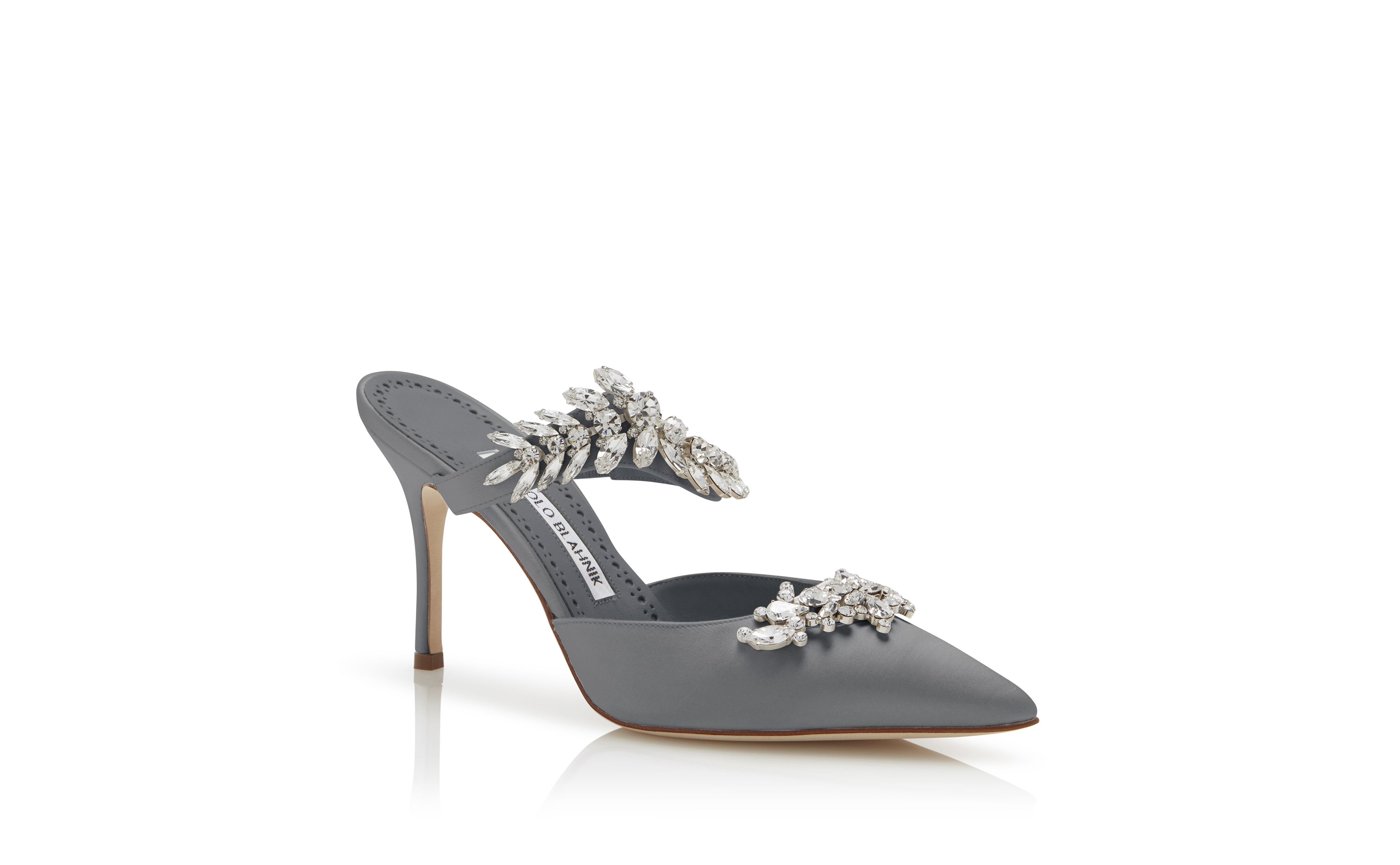 Designer Grey Satin Crystal Embellished Mules - Image Upsell View