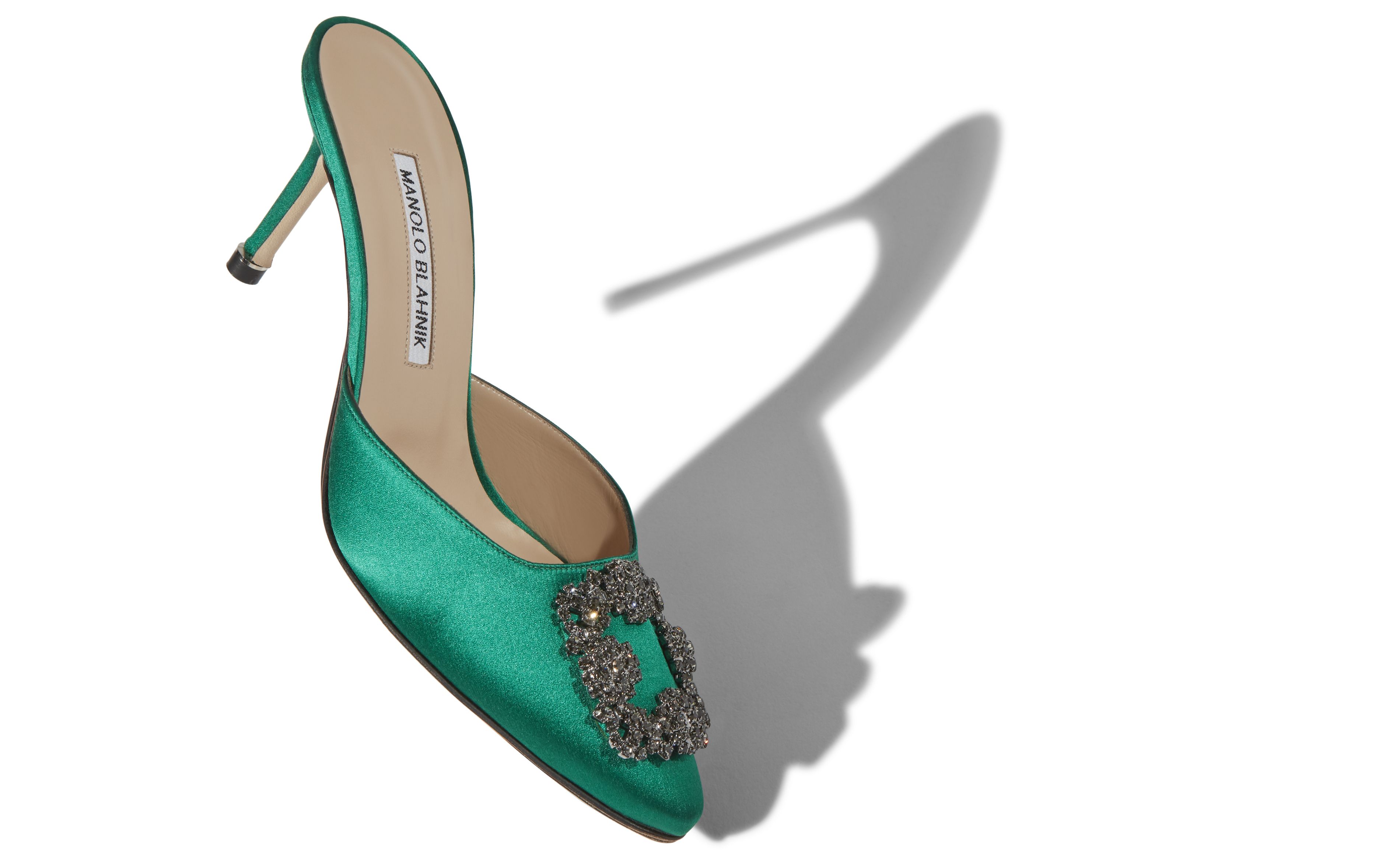 Designer Green Satin Jewel Buckle Mules - Image Main