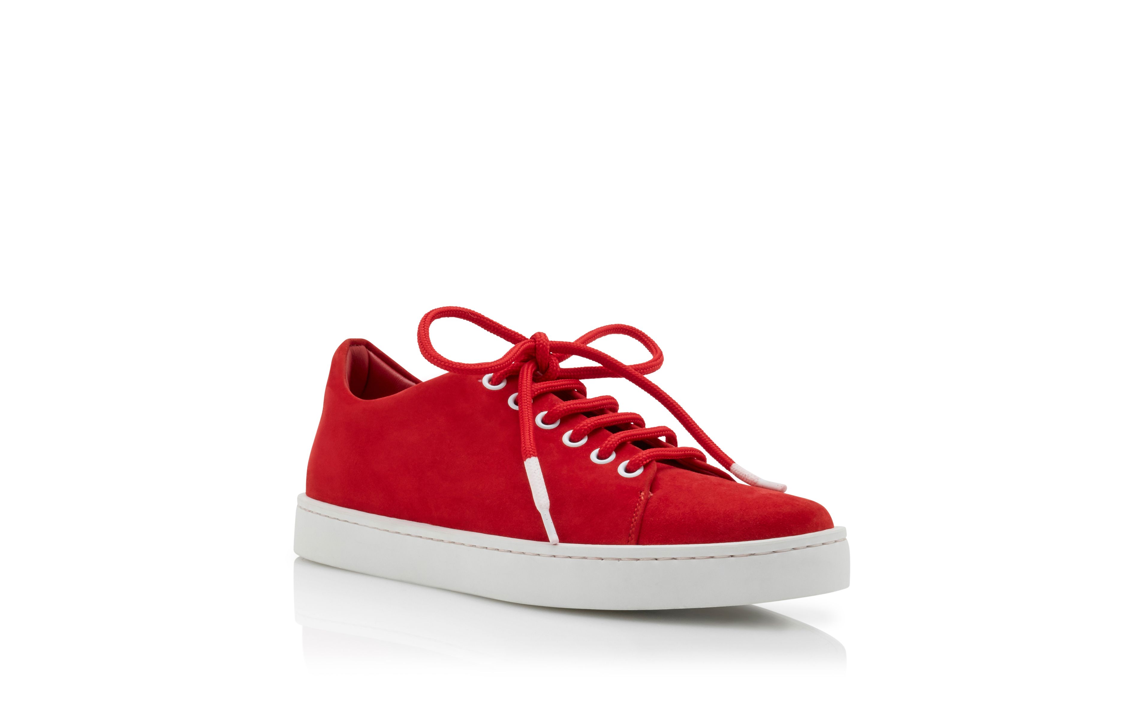 Designer Bright Red Suede Low Cut Sneakers - Image Upsell