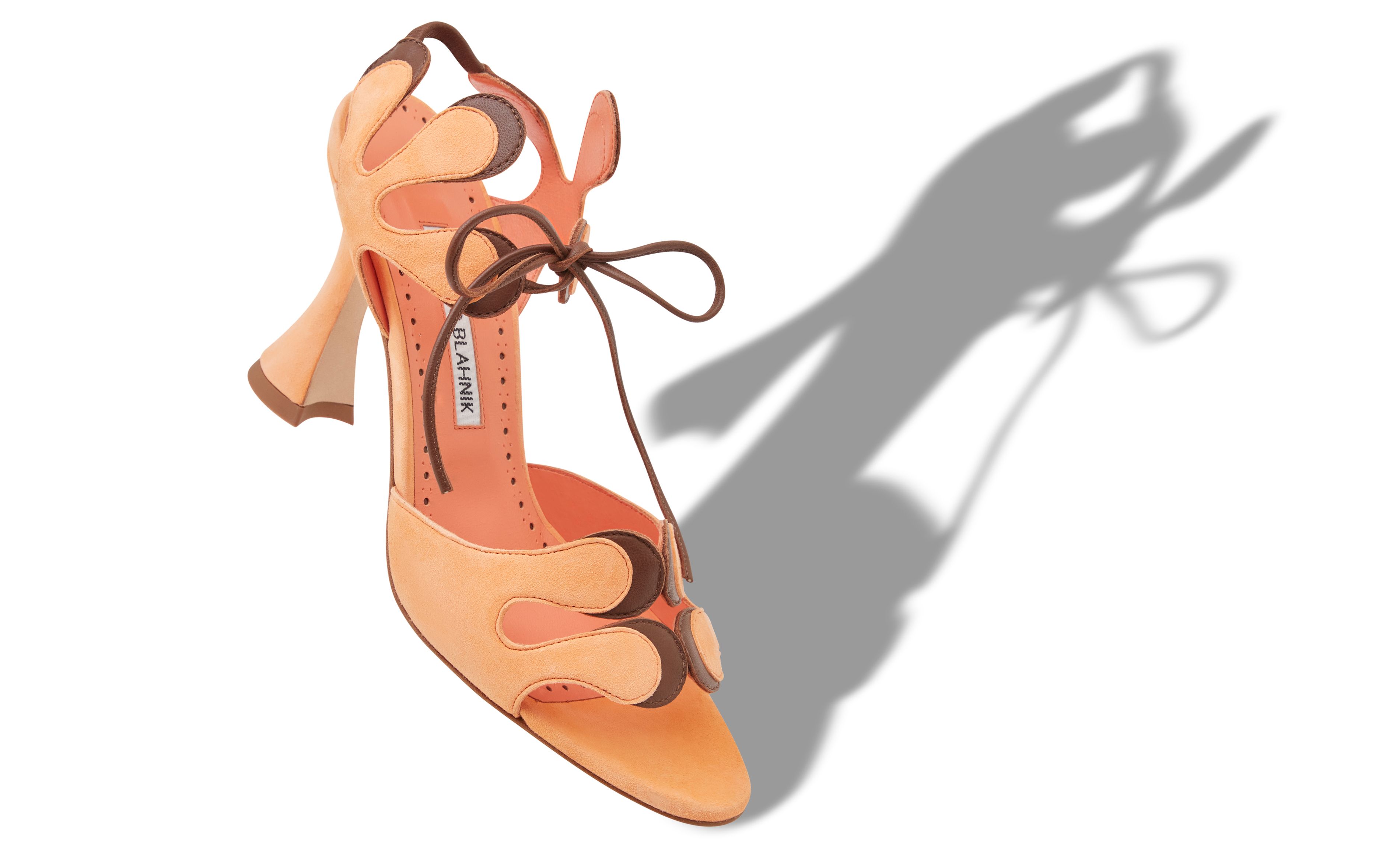 Designer Orange and Brown Suede Scalloped Sandals - Image small_image