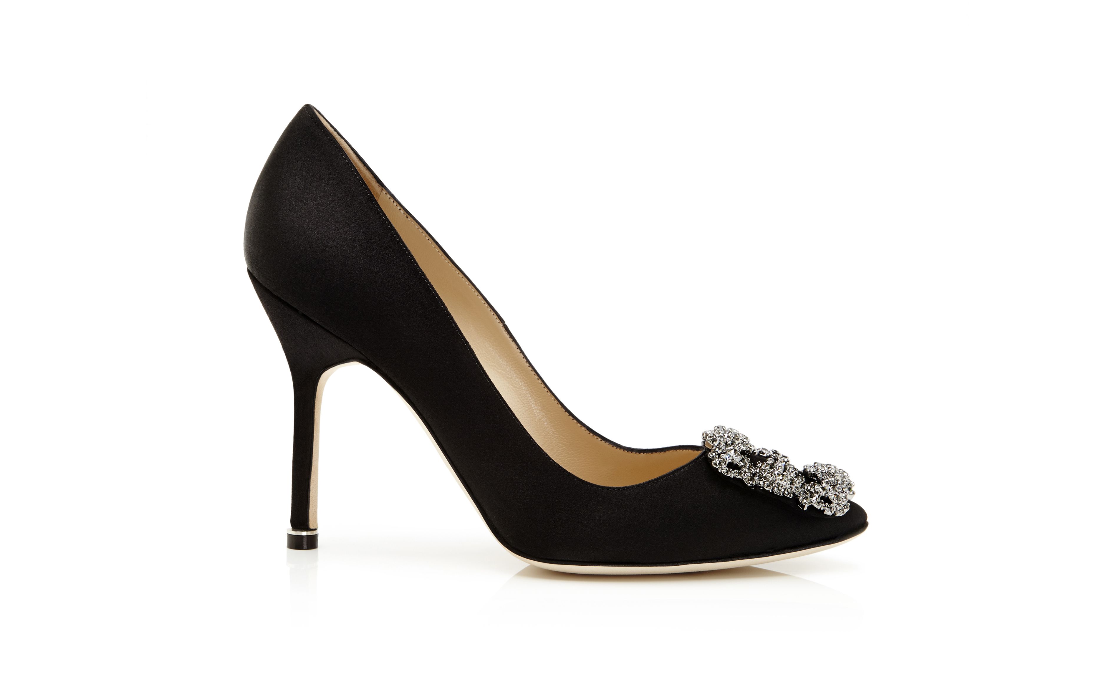 Designer Black Satin Jewel Buckle Pumps - Image thumbnail