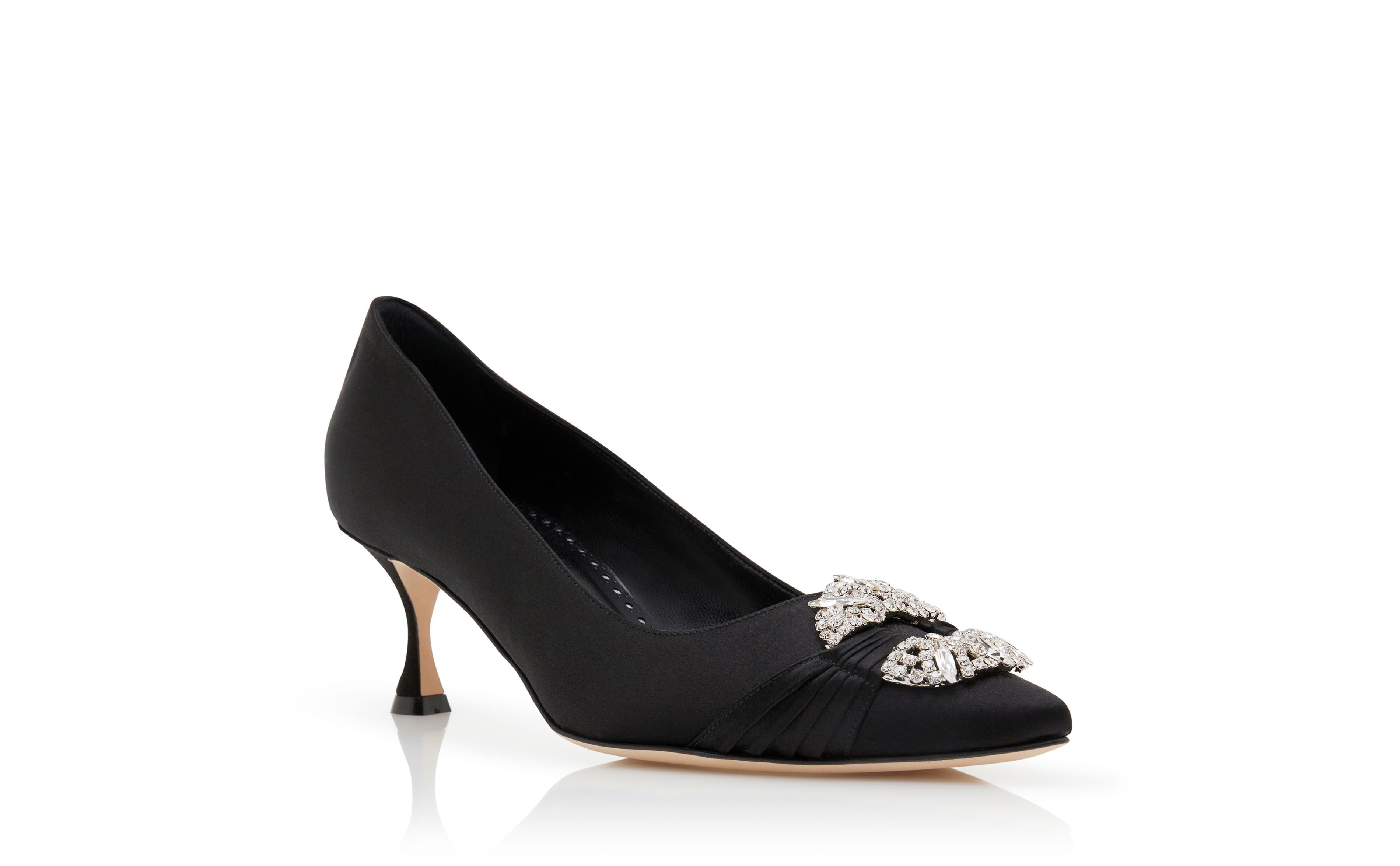 Designer Black Satin Embellished Buckle Pumps  - Image Upsell