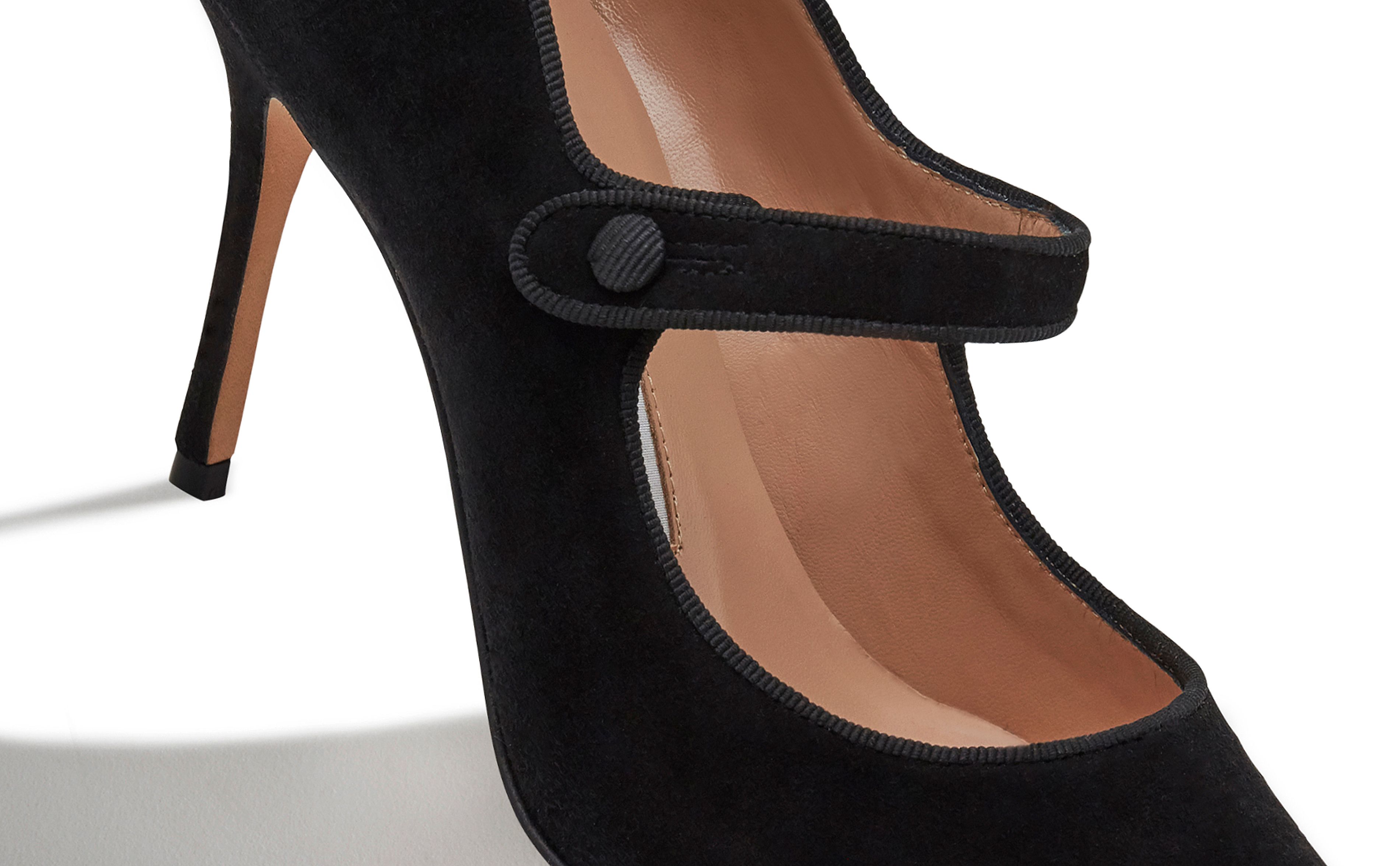 black suede mary jane heels