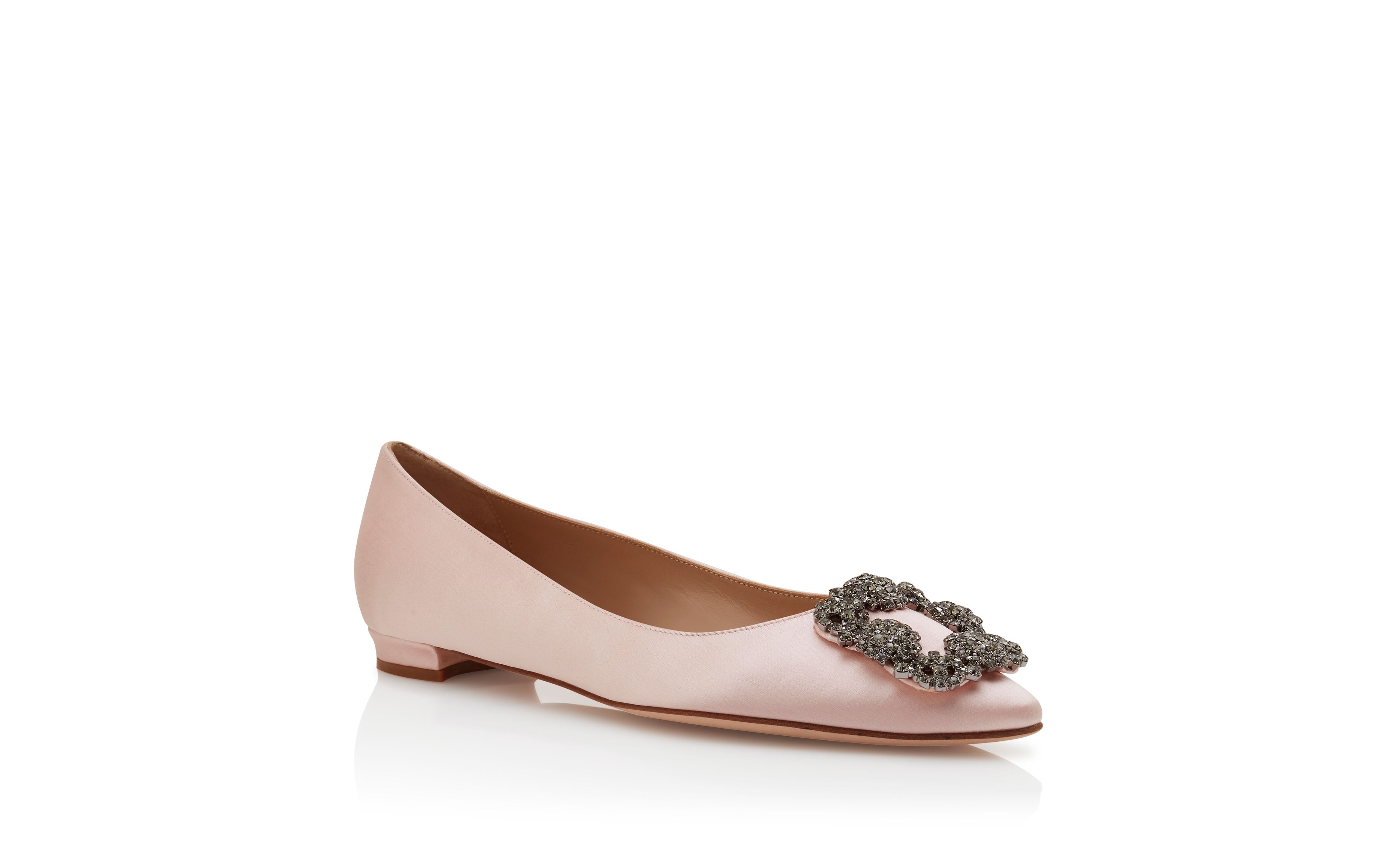 Designer Light Pink Satin Jewel Buckle Flat Pumps - Image Upsell