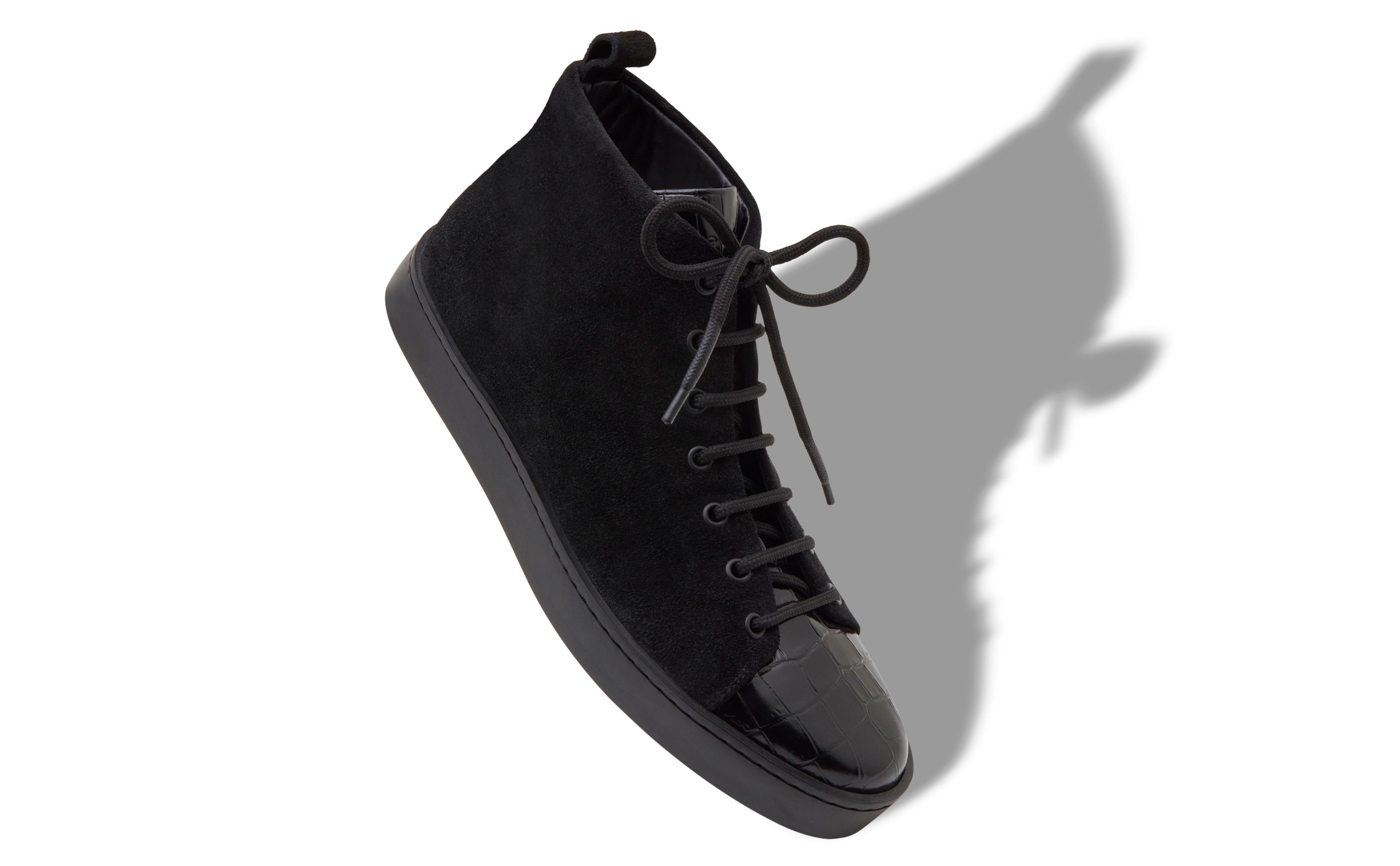 Designer Black Calf Leather Lace Up Sneakers - Image Main