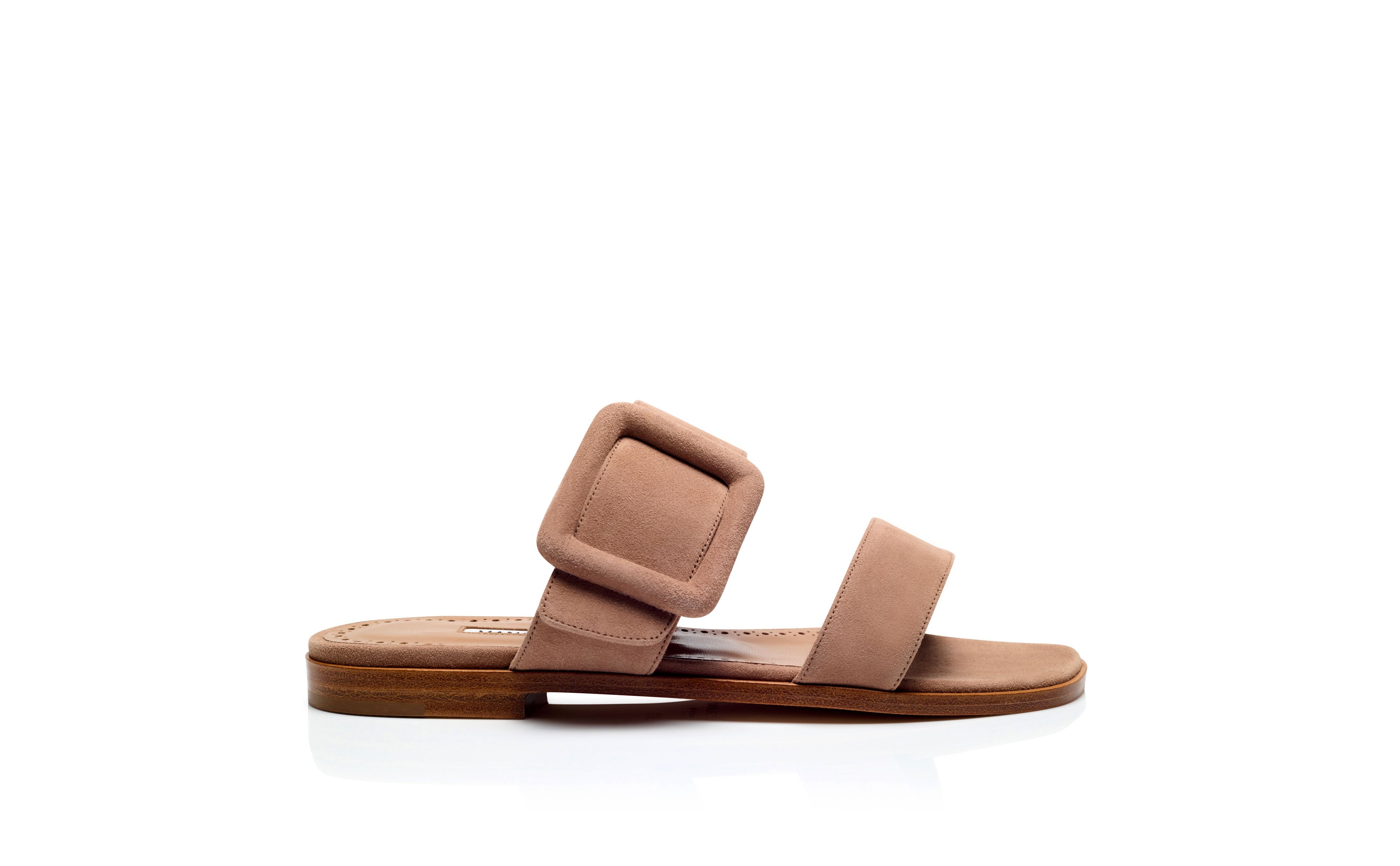 Designer Light Beige Suede Flat Sandals - Image Side View