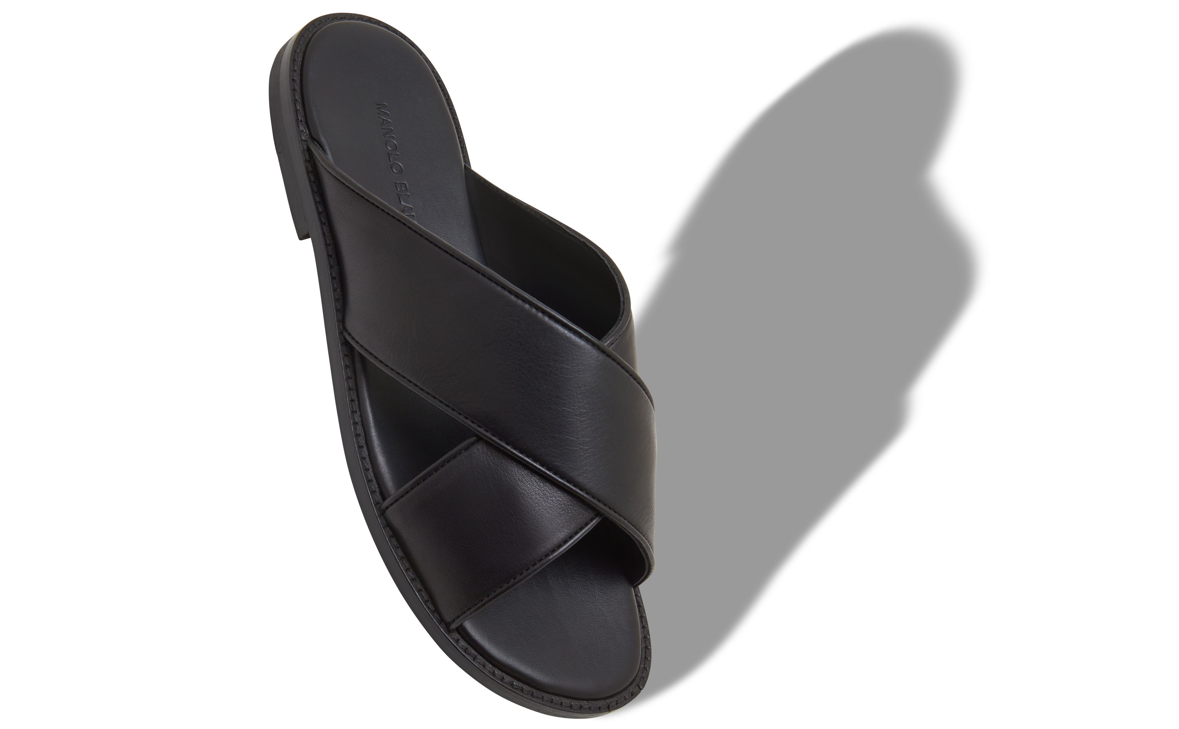 Designer Black Calf Leather Crossover Sandals - Image Main View