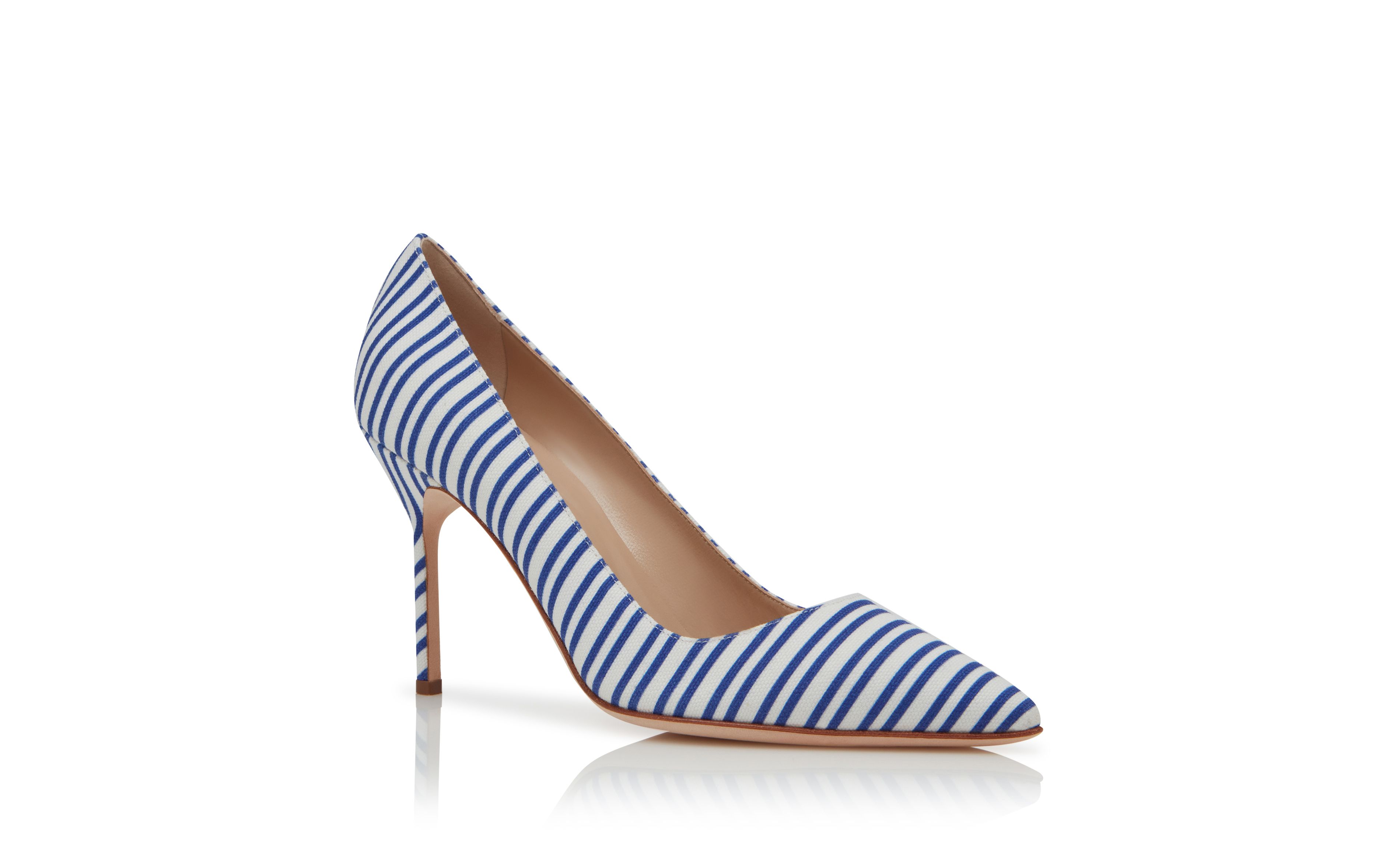 Designer Blue Cotton Striped Pointed Toe Pumps  - Image Upsell