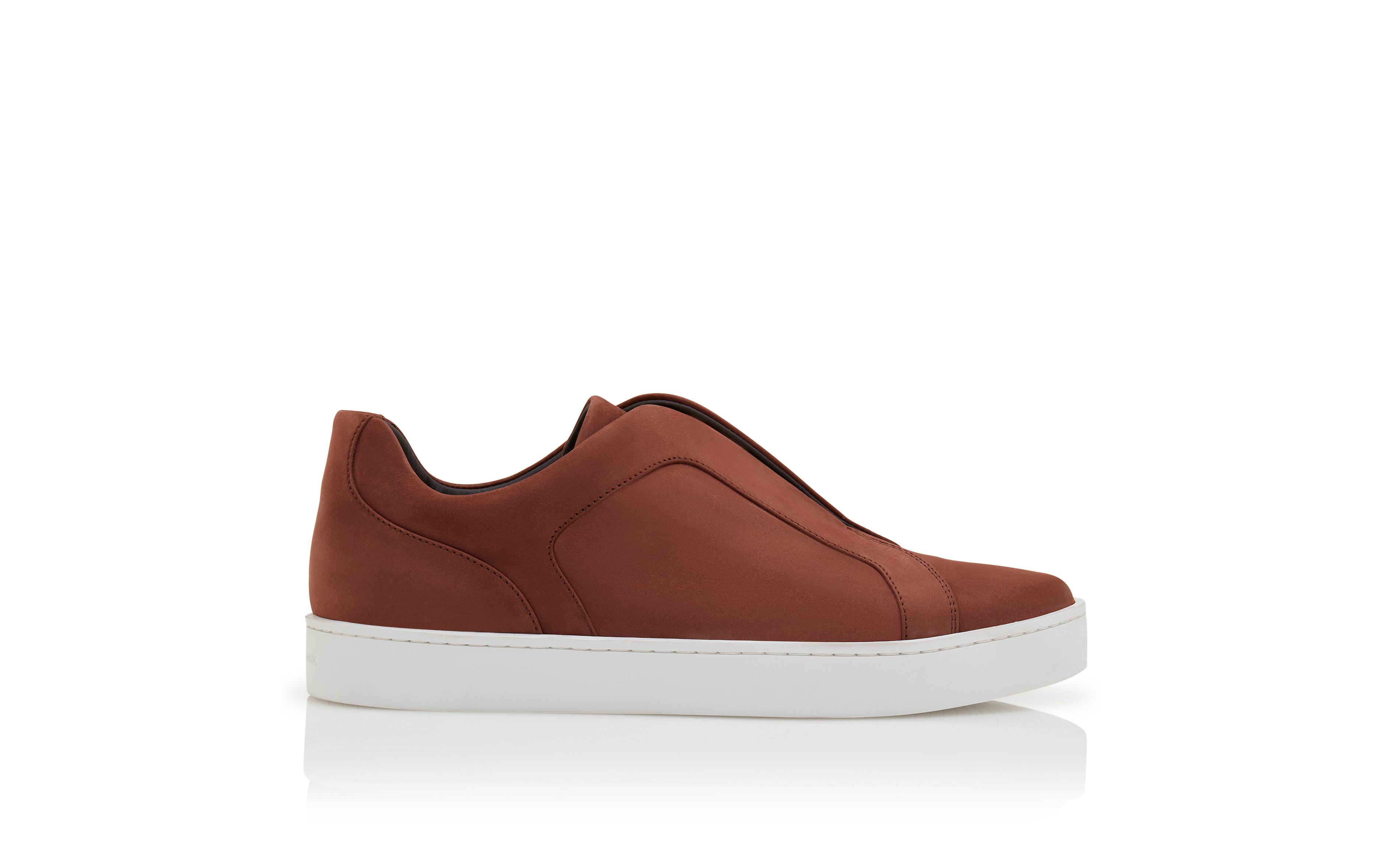 Designer Brown Calf Leather Sneakers - Image Side View