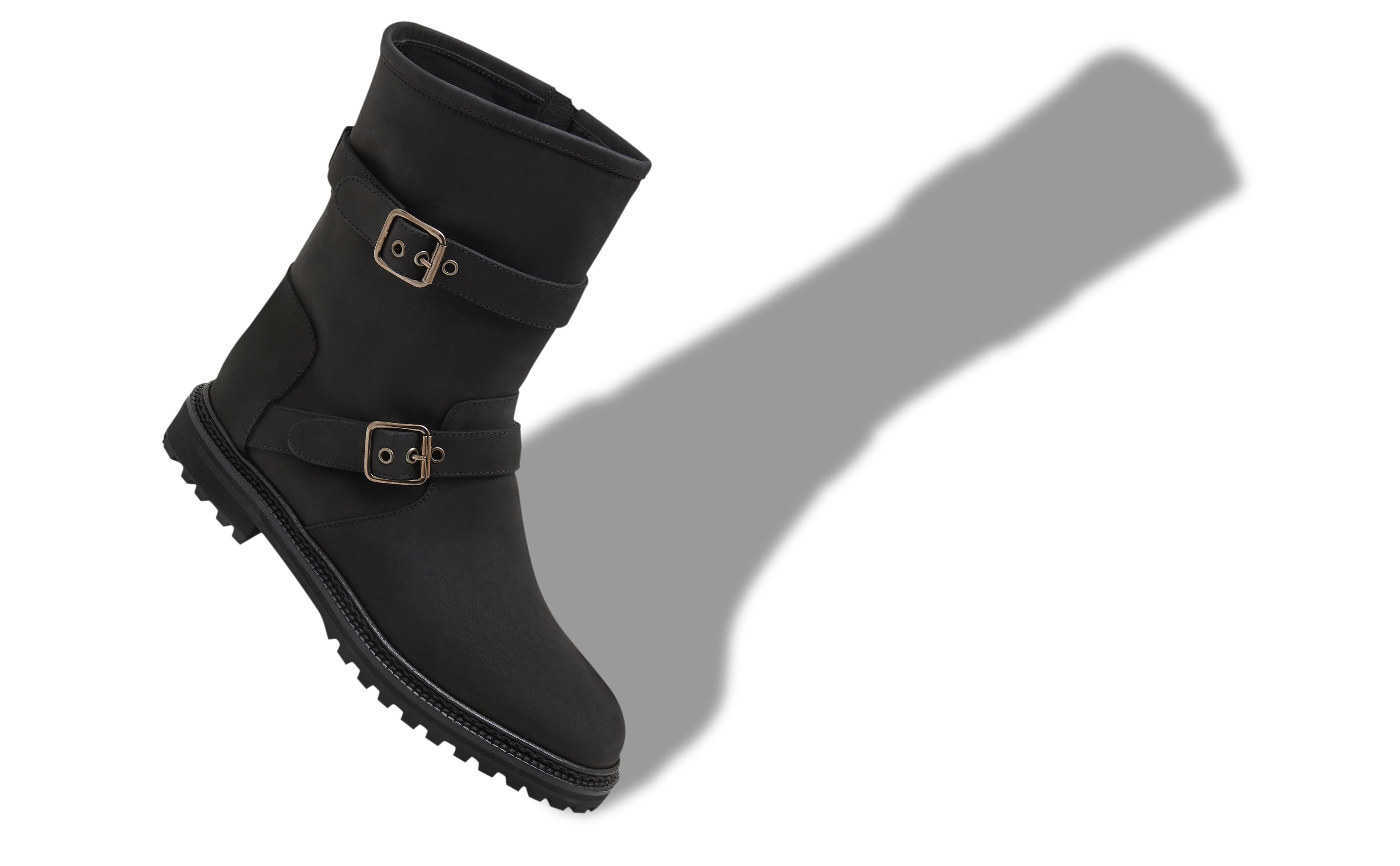 Designer Black Nubuck Dual Buckle Ankle Boots  - Image Main View