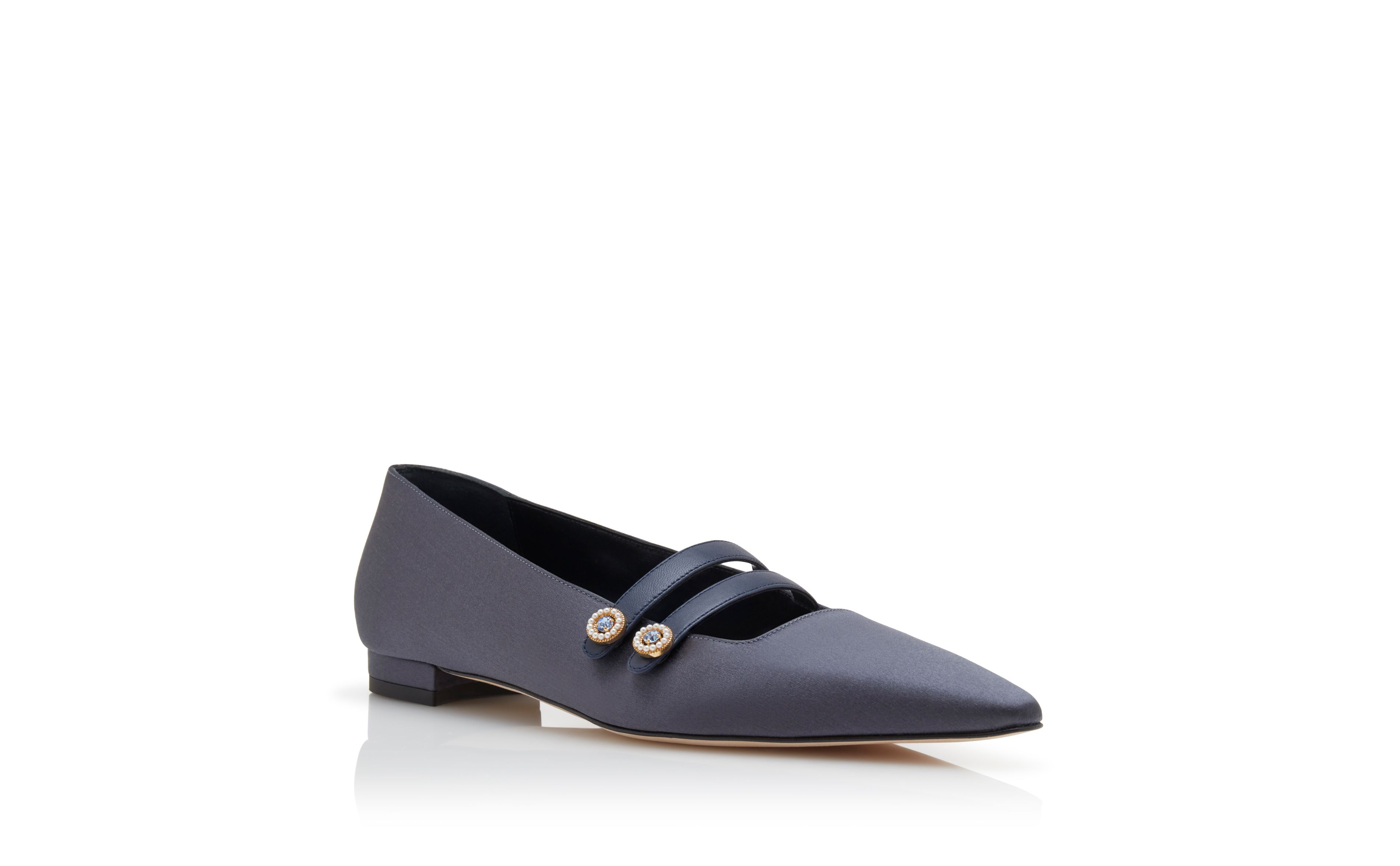 Designer Navy Blue Satin Embellished Flat Pumps - Image Upsell