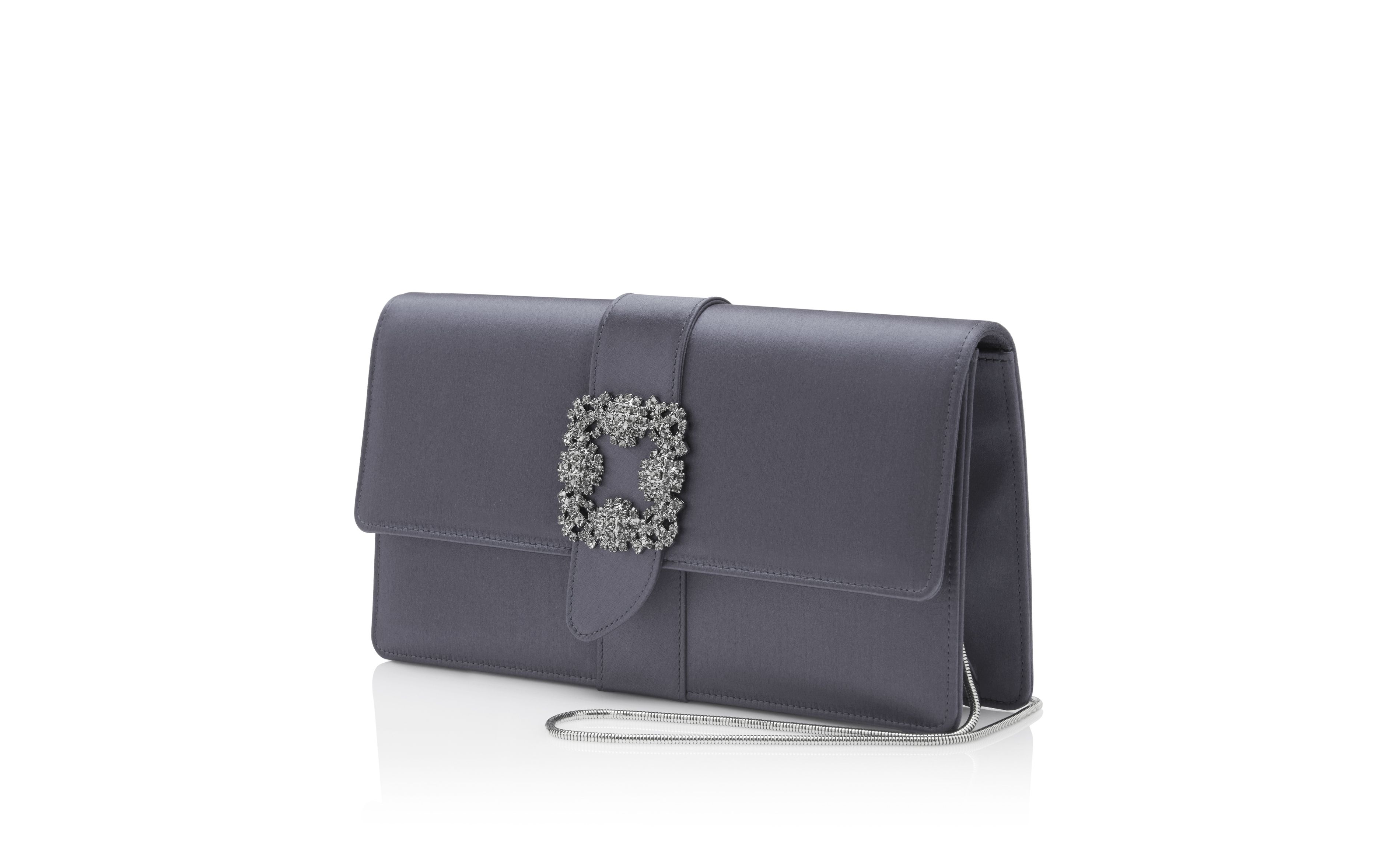 Designer Purple Grey Satin Jewel Buckle Clutch - Image 
