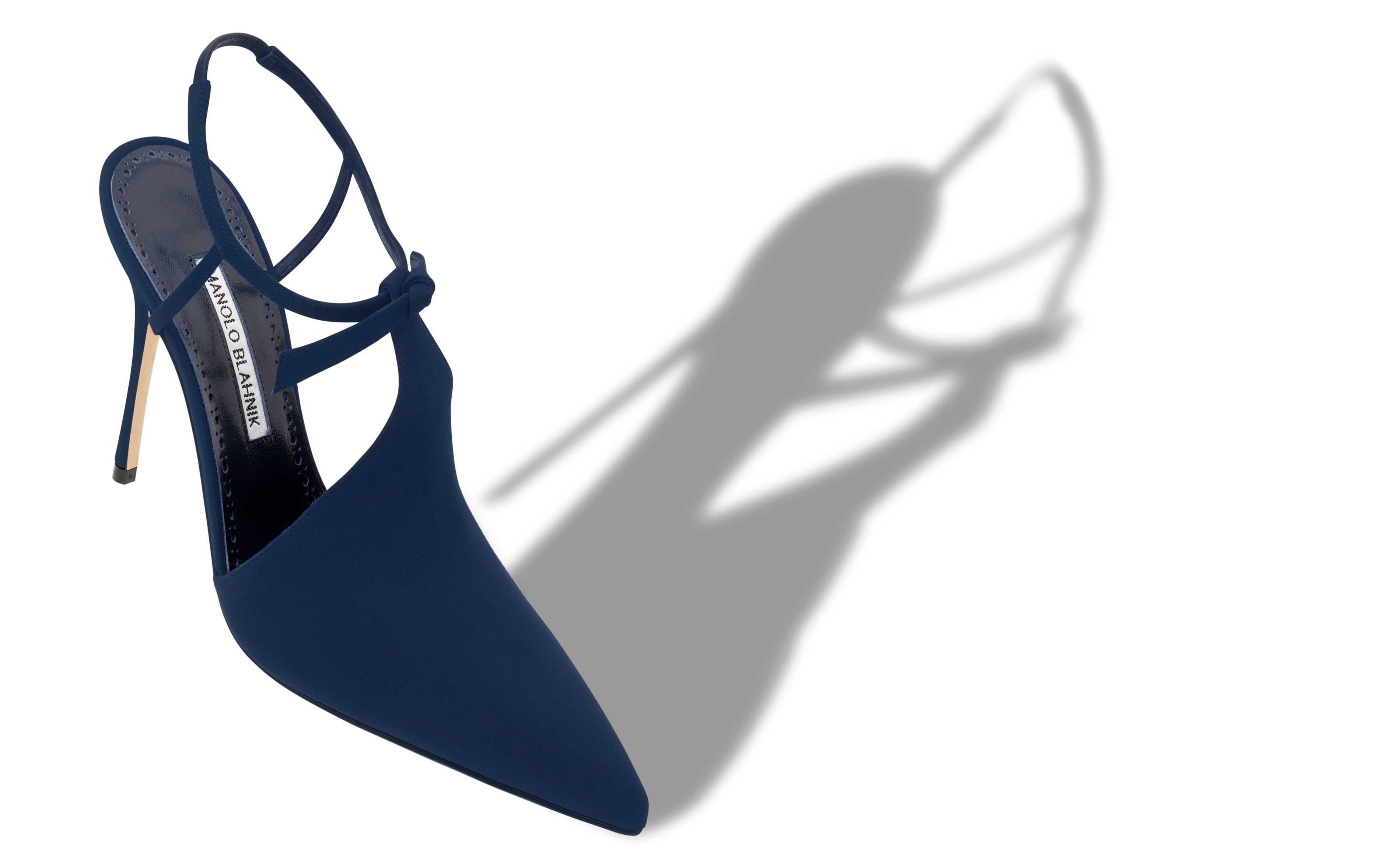 Designer Navy Blue Crepe De Chine Ankle Strap Mules - Image Main
