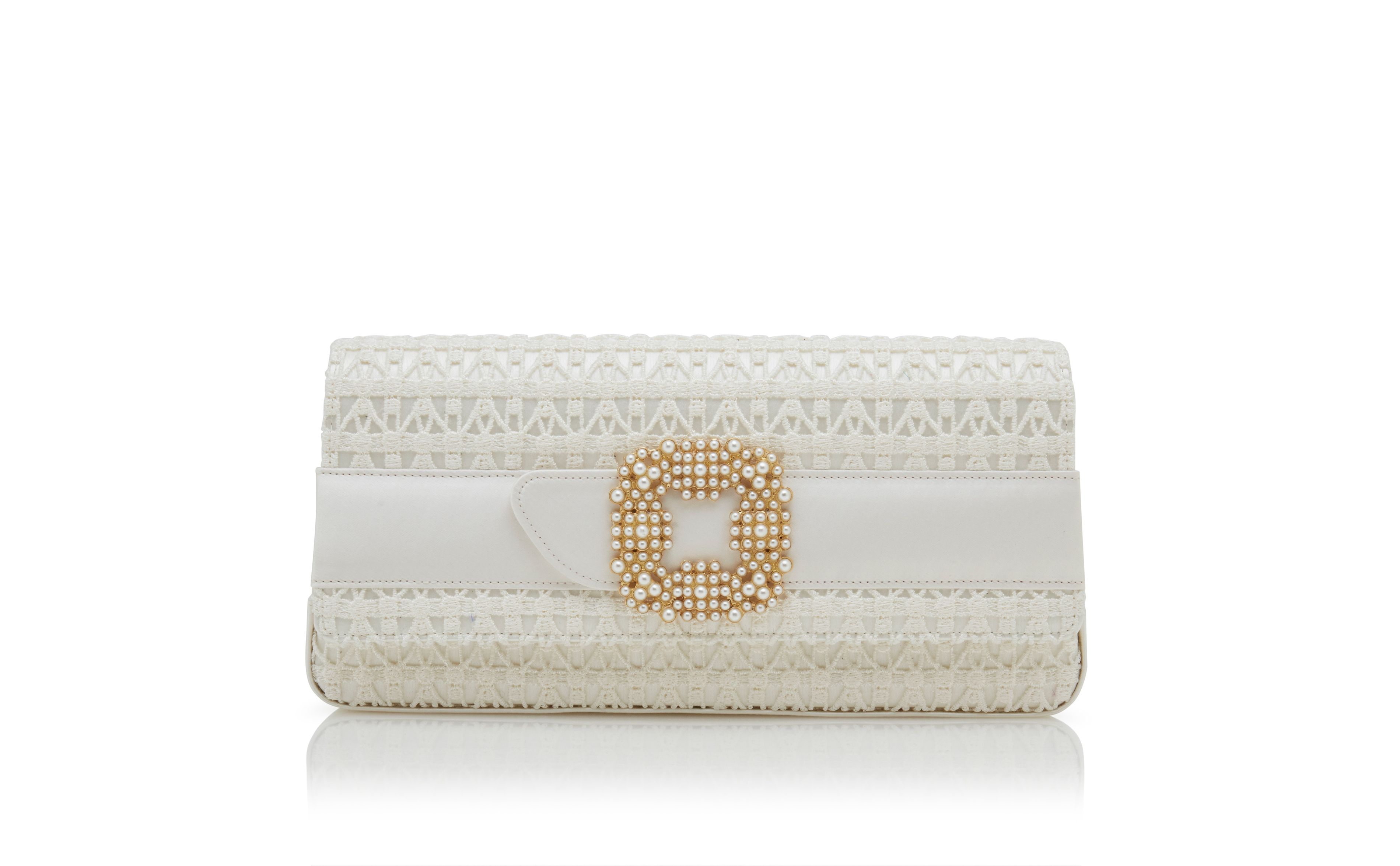 GOTHISI | White Lace Pearl Buckle Clutch | Manolo Blahnik