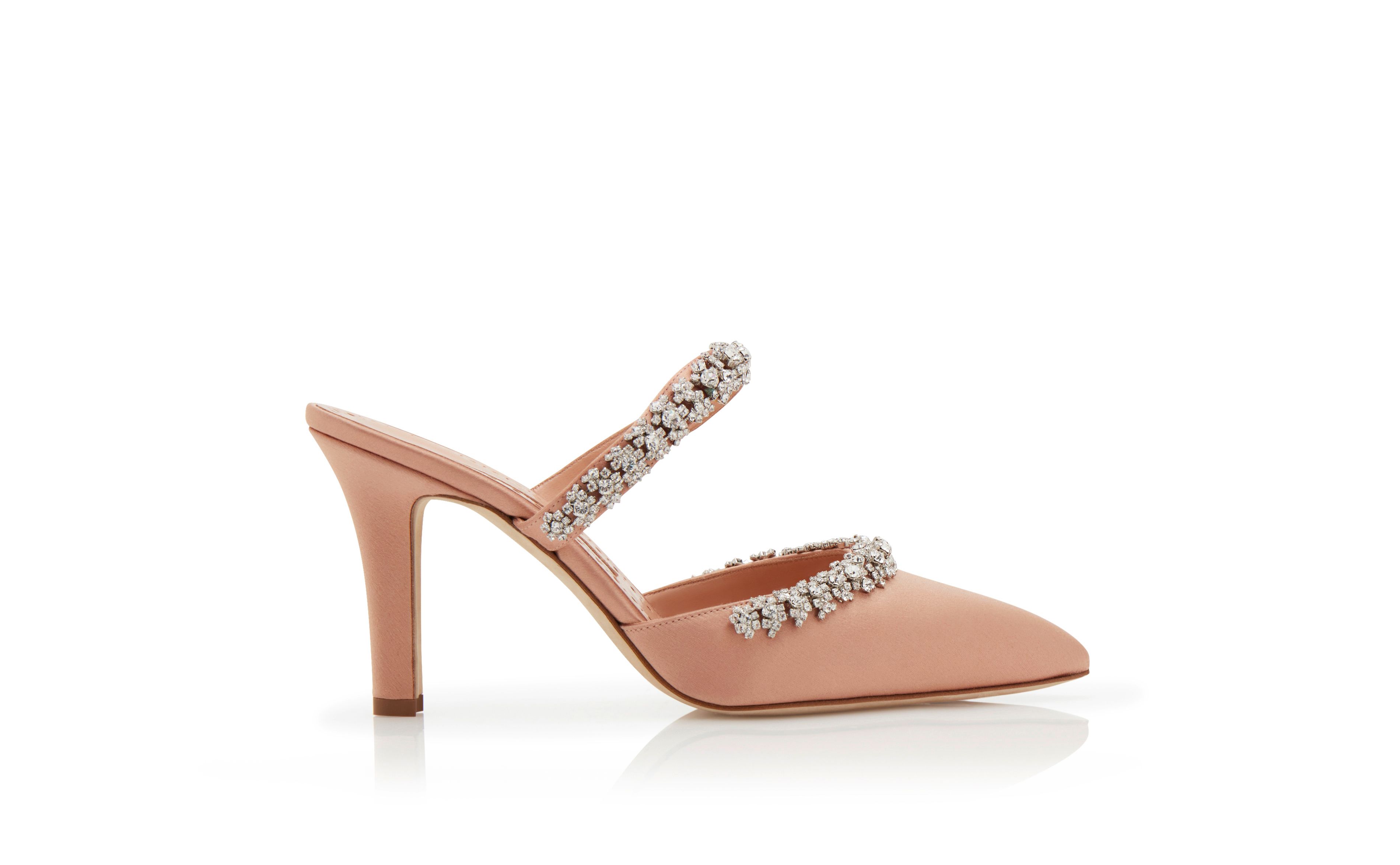 Designer Light Pink Satin Crystal Embellished Mules  - Image Side View