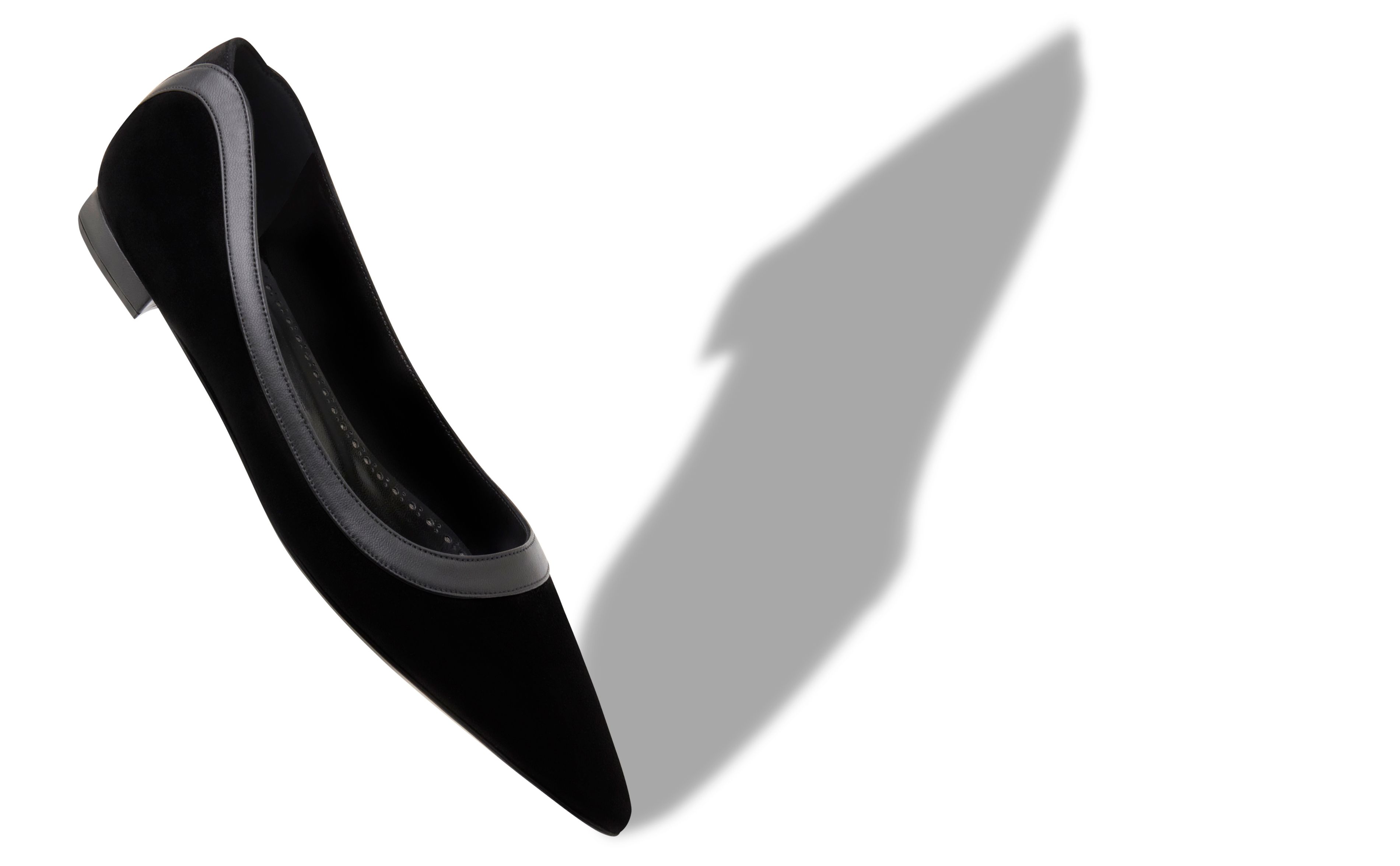 Designer Black Suede Scalloped Detail Flat Pumps - Image Main
