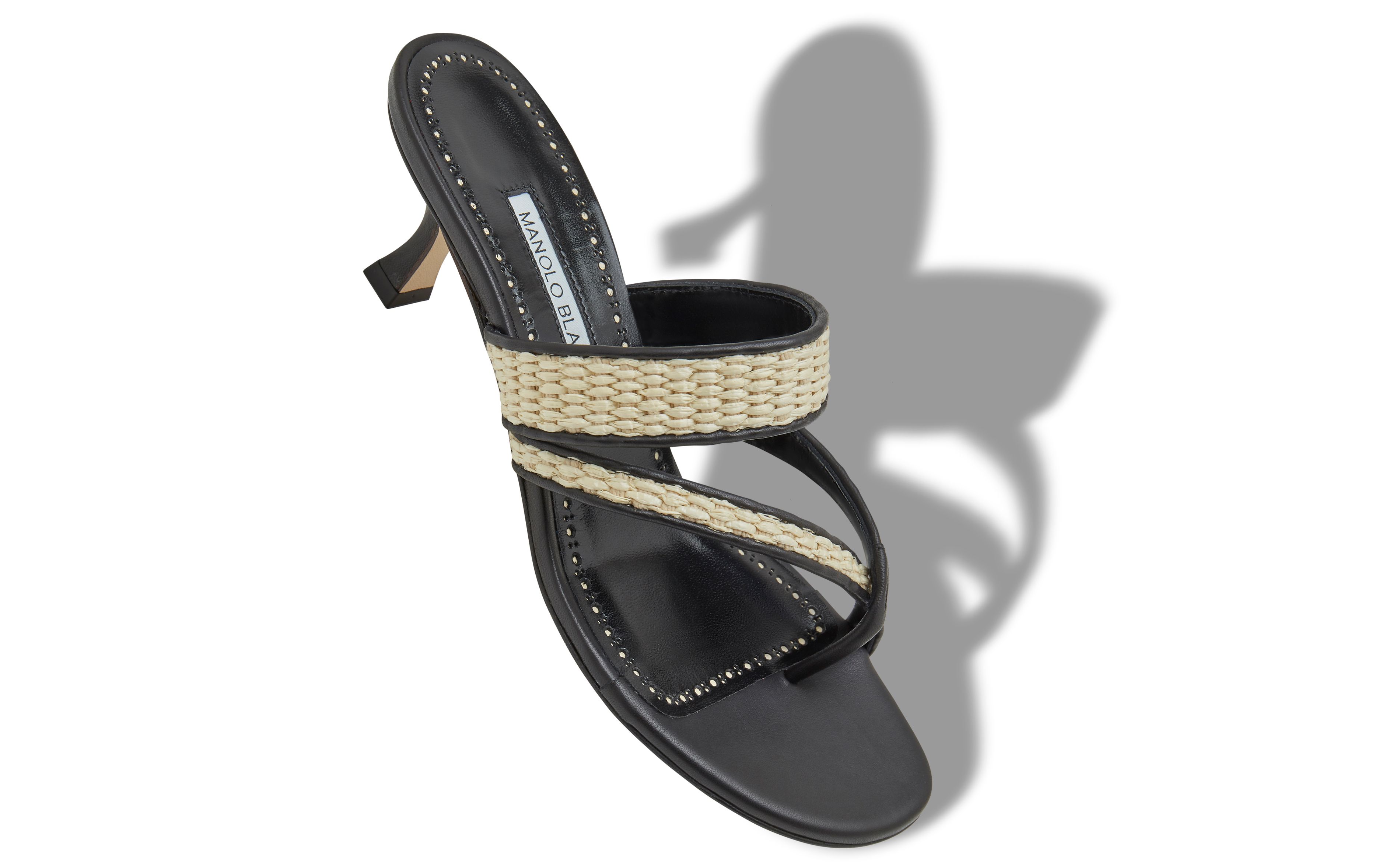 Designer Black and Beige Raffia Sandals  - Image small_image