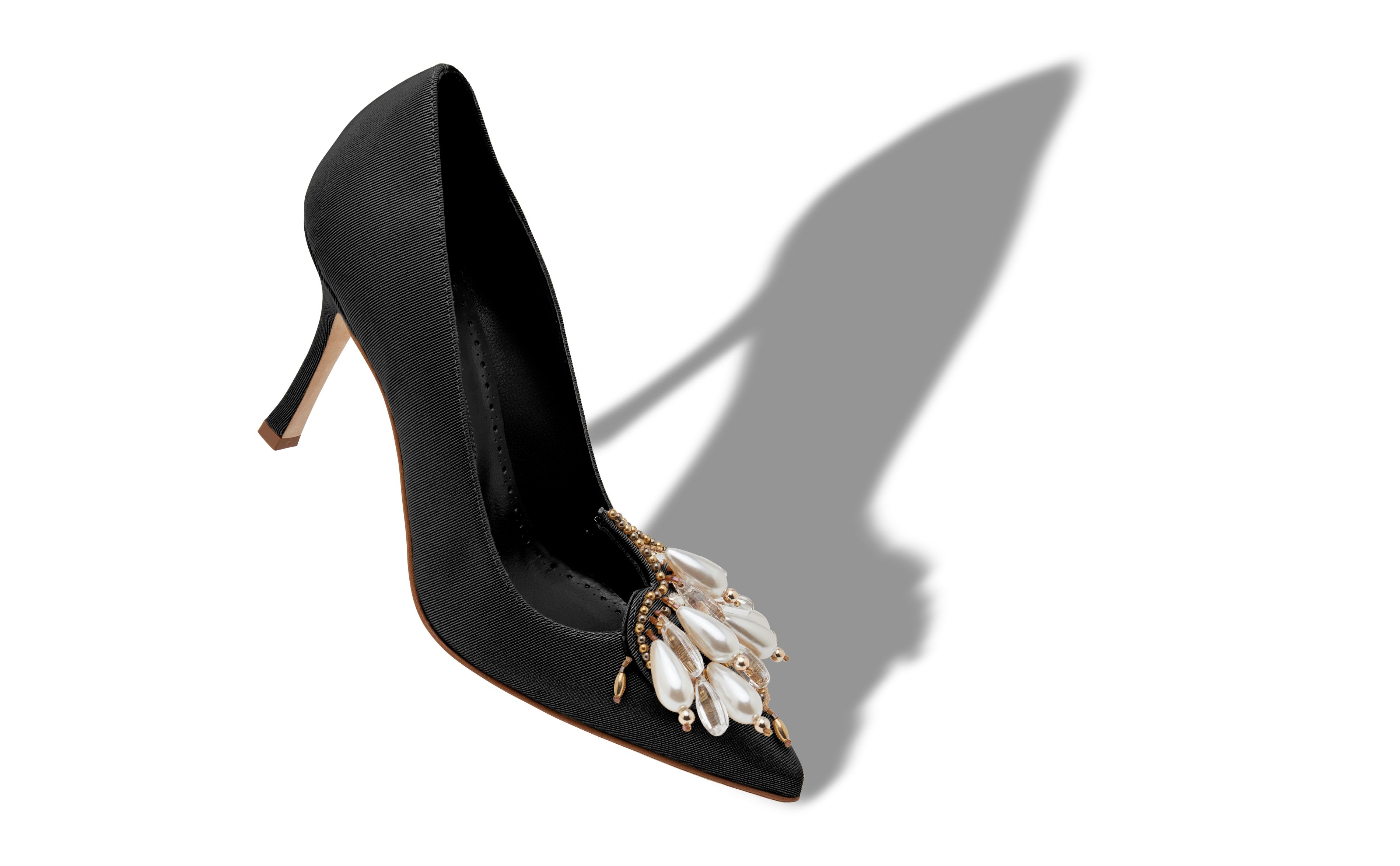 Designer Black Grosgrain Embellished Pumps - Image Main