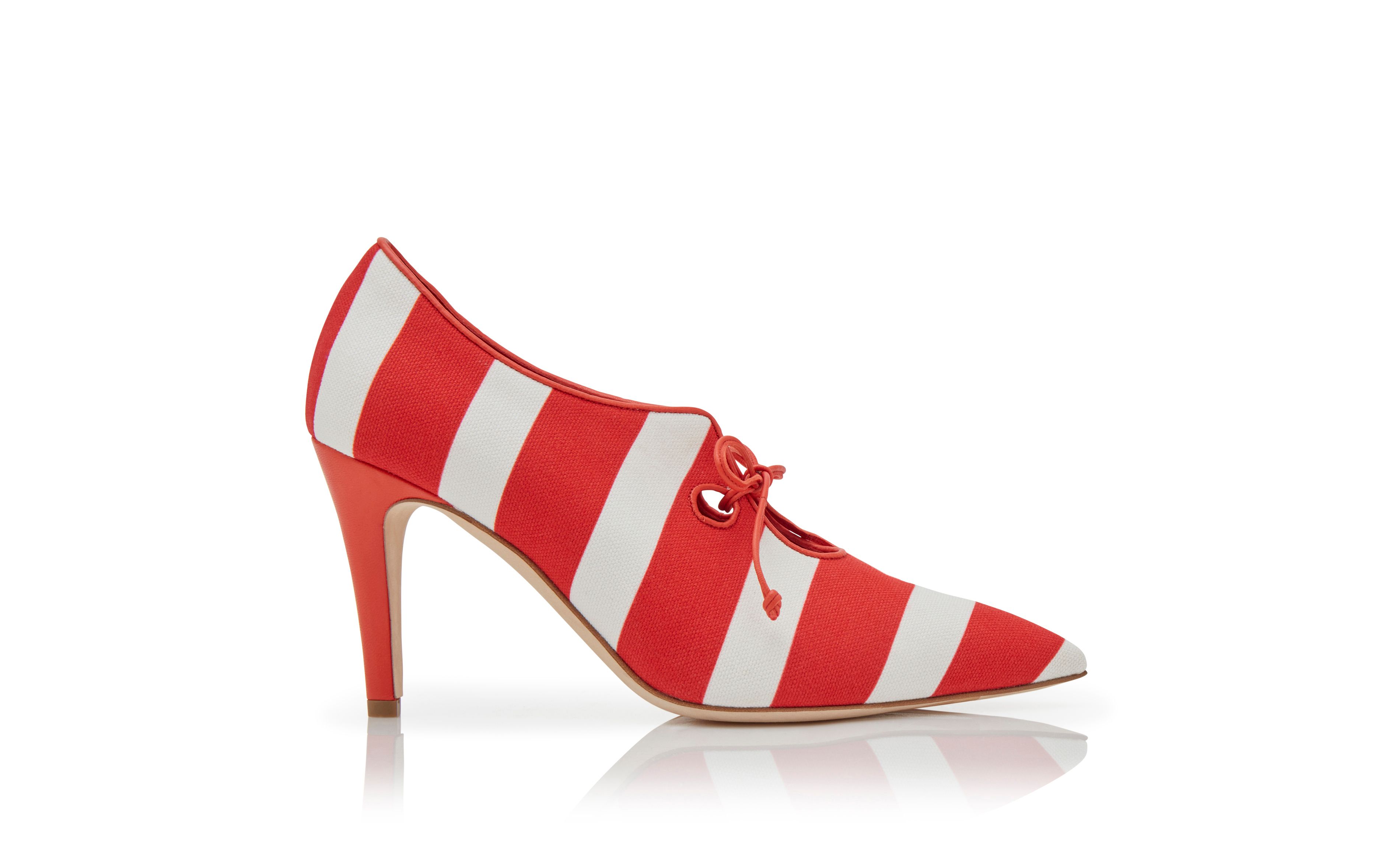 Designer Red and White Cotton Lace-Up Pumps - Image thumbnail
