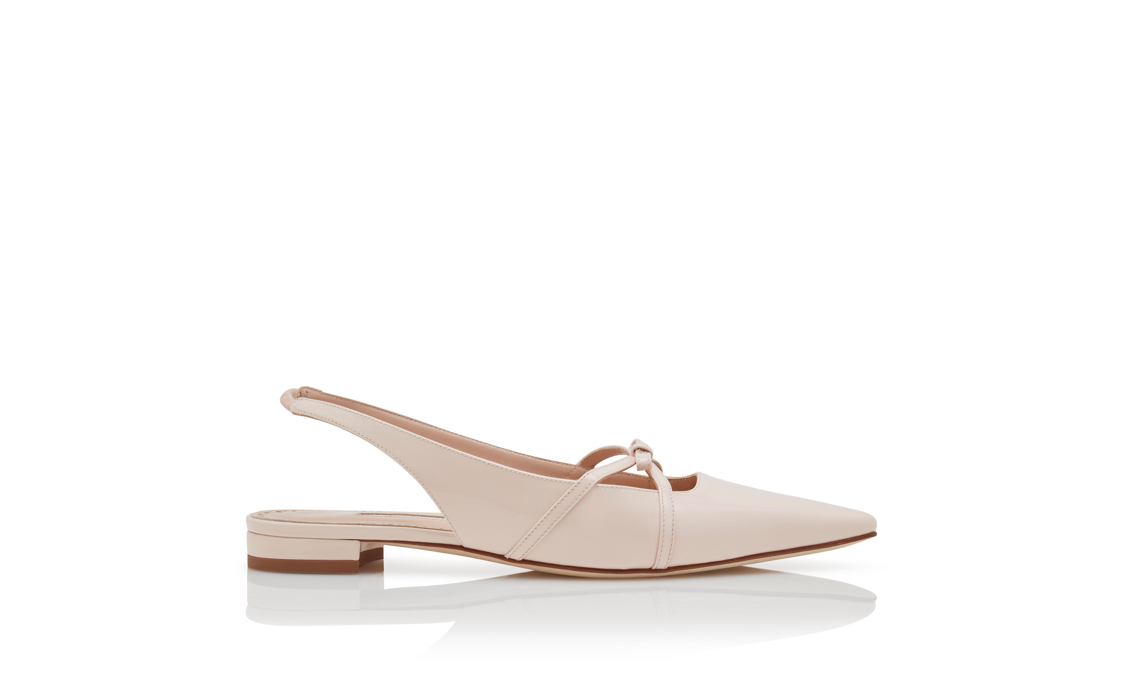 Designer Light Pink Patent Leather Bow Detail Slingback Flat Pumps - Image Side View