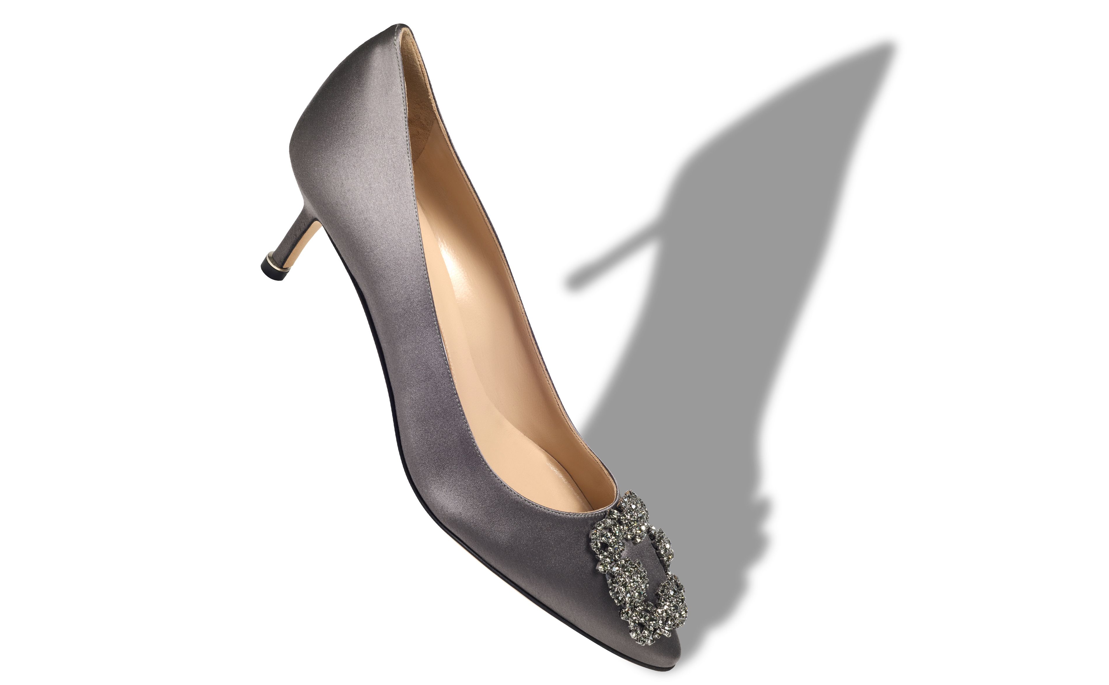 Designer Grey Satin Jewel Buckle Pumps - Image Main