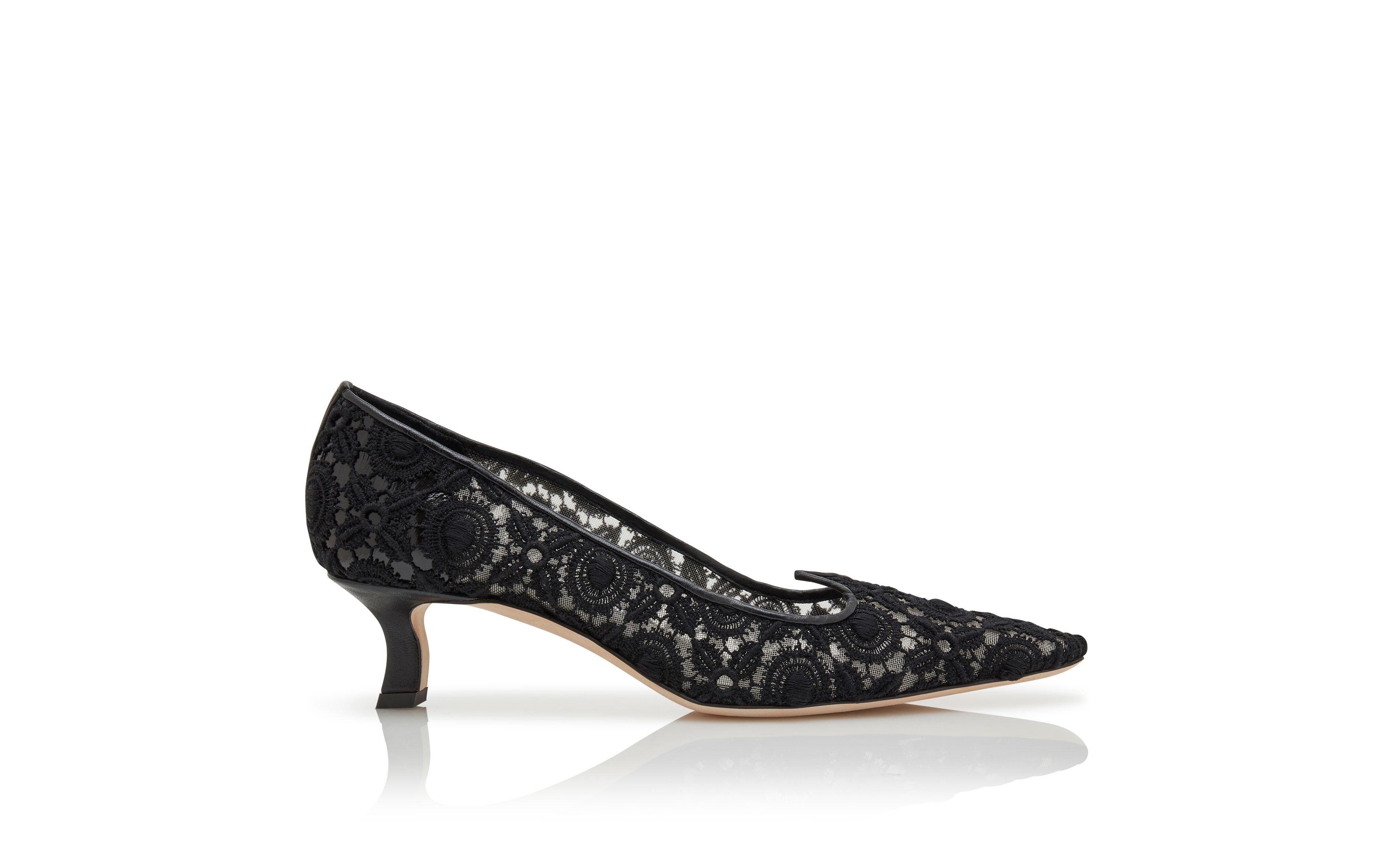 Designer Black Lace Pointed Toe Pumps - Image Side View
