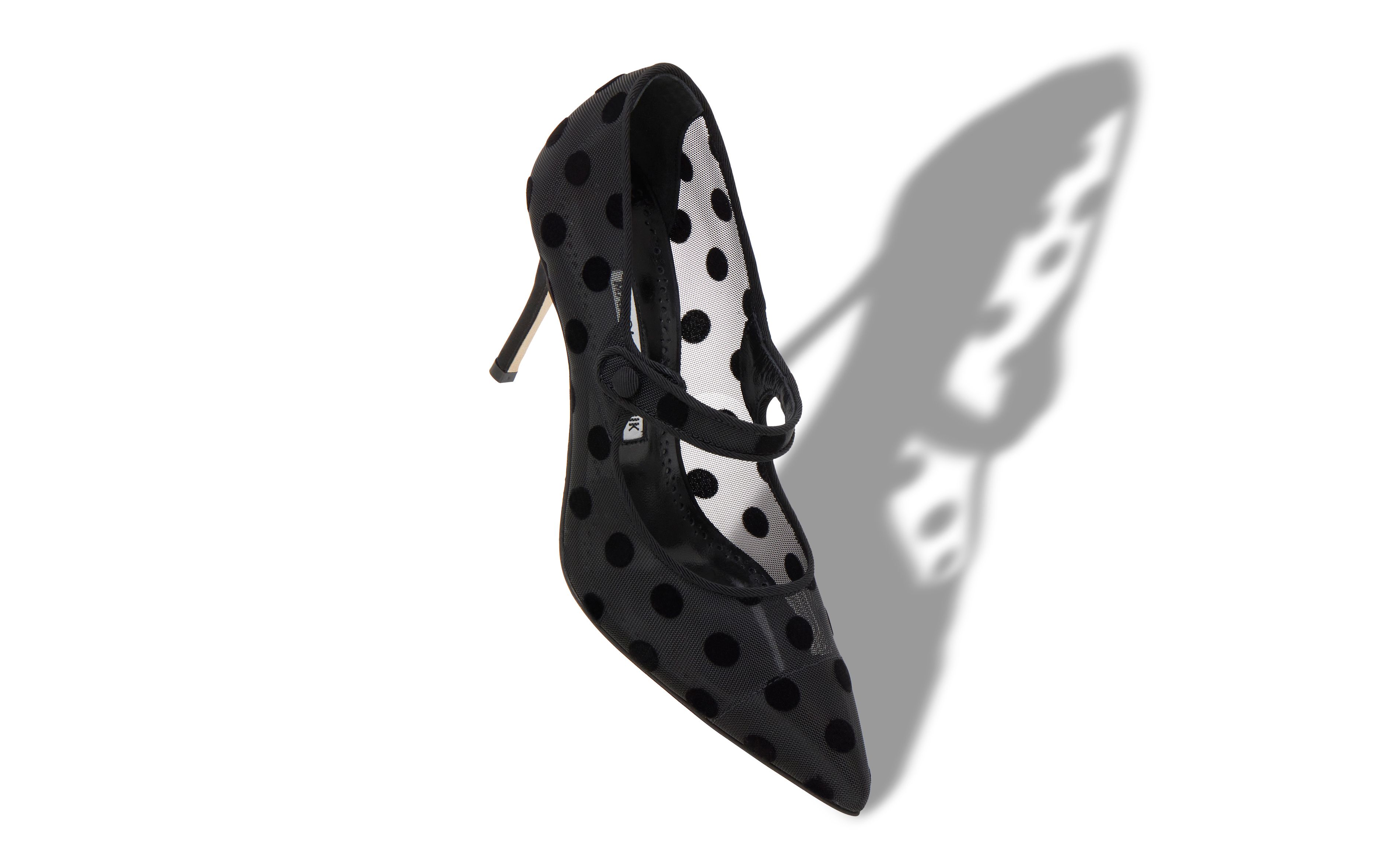 Designer Black Mesh Polka Dot Pointed Toe Pumps - Image Main