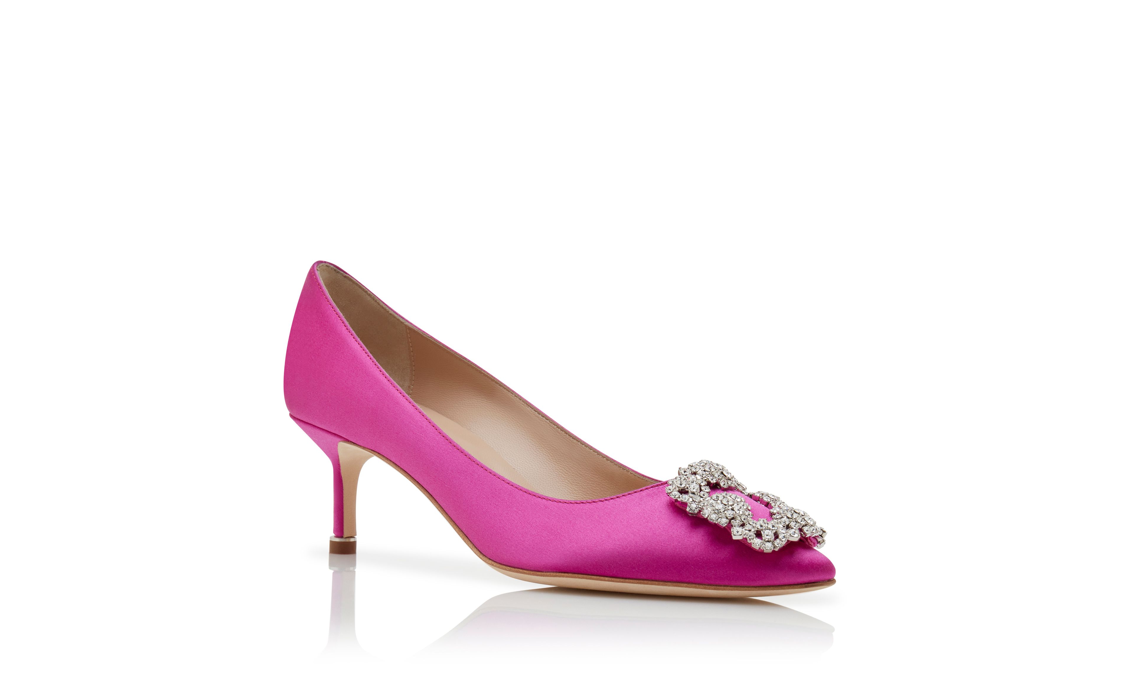 Designer Dark Fuchsia Satin Jewel Buckle Pumps - Image Upsell