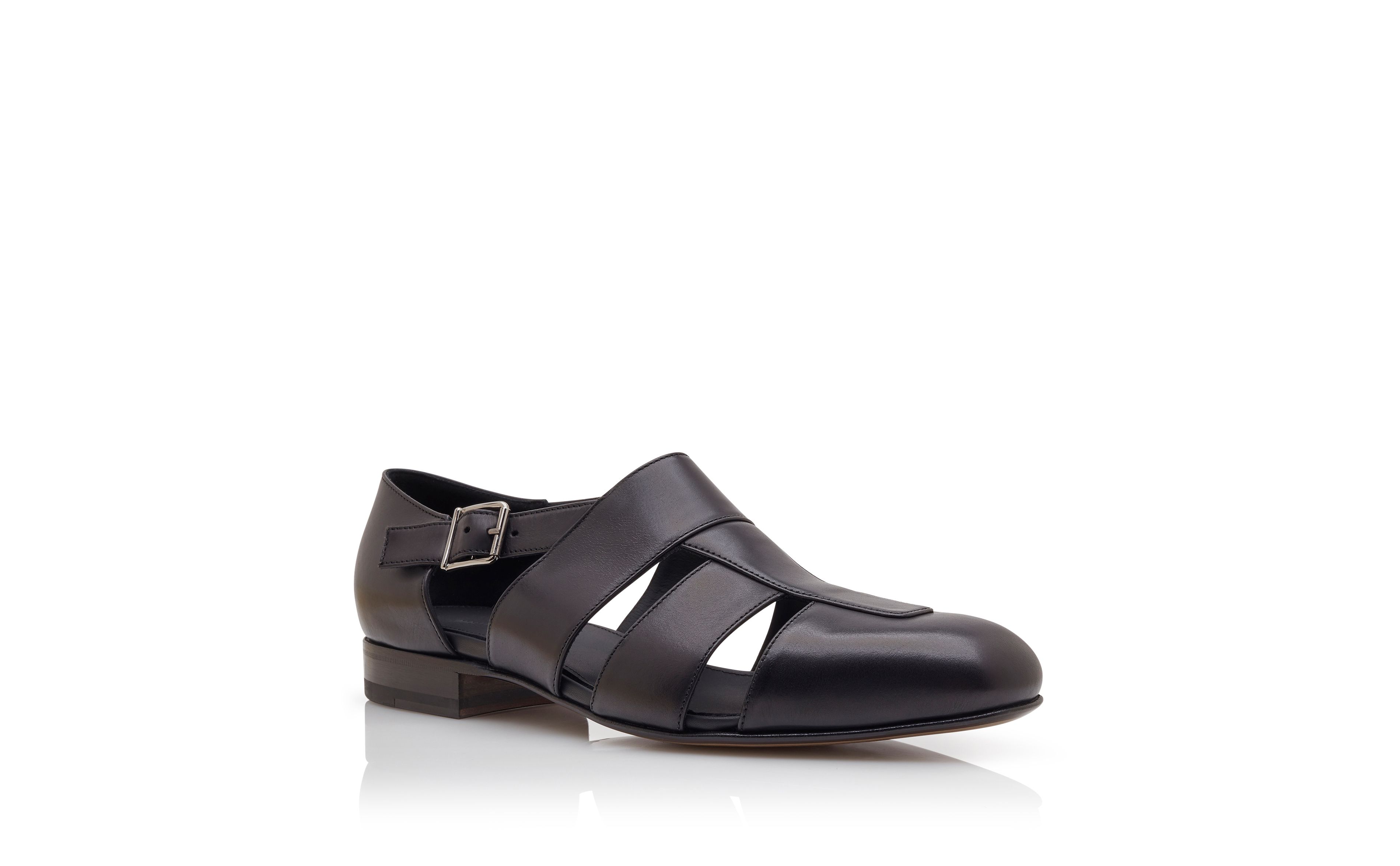 Designer Black Calf Leather Sandals - Image Upsell