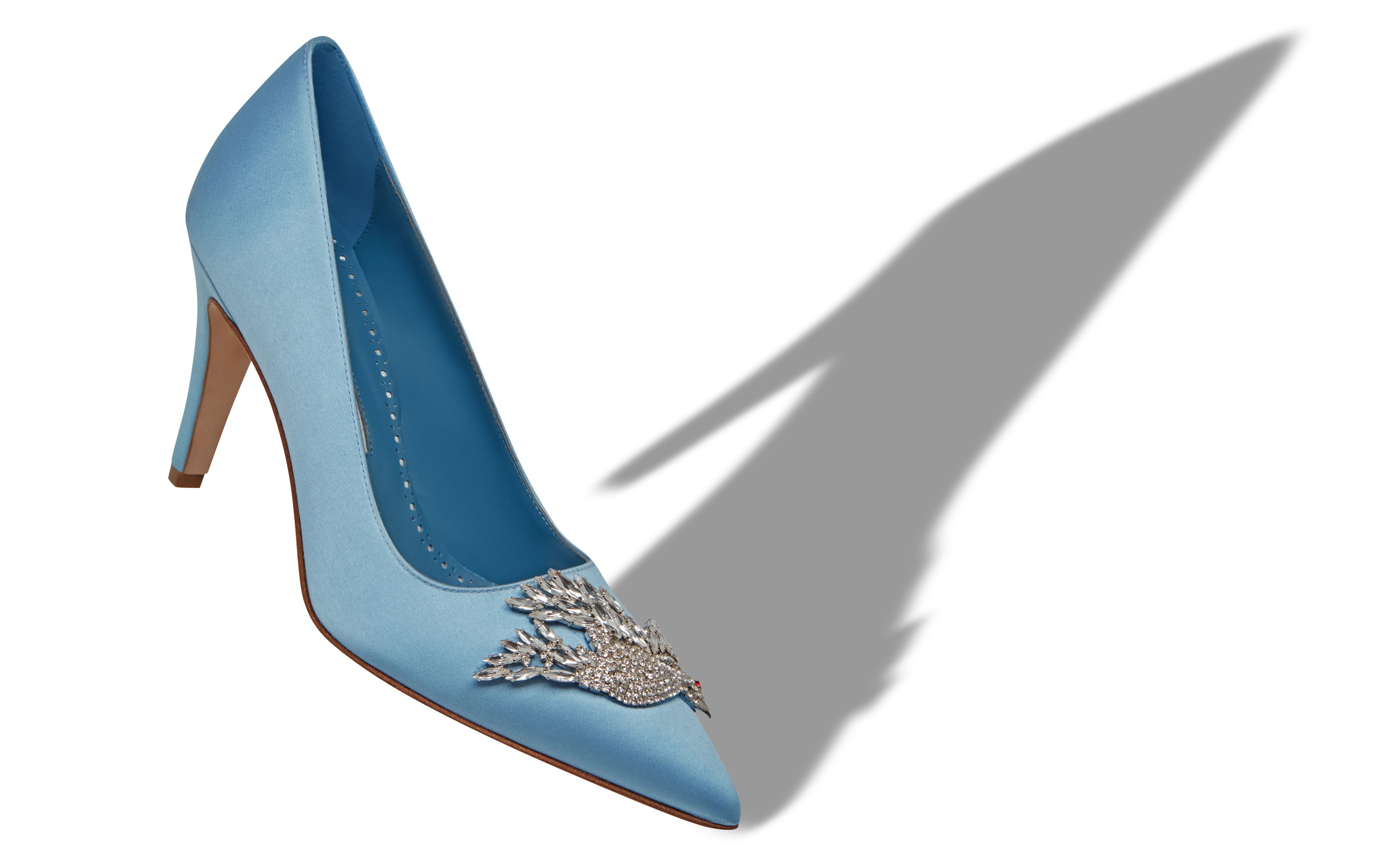 Designer Light Blue Satin Jewel Embellished Pumps - Image Main