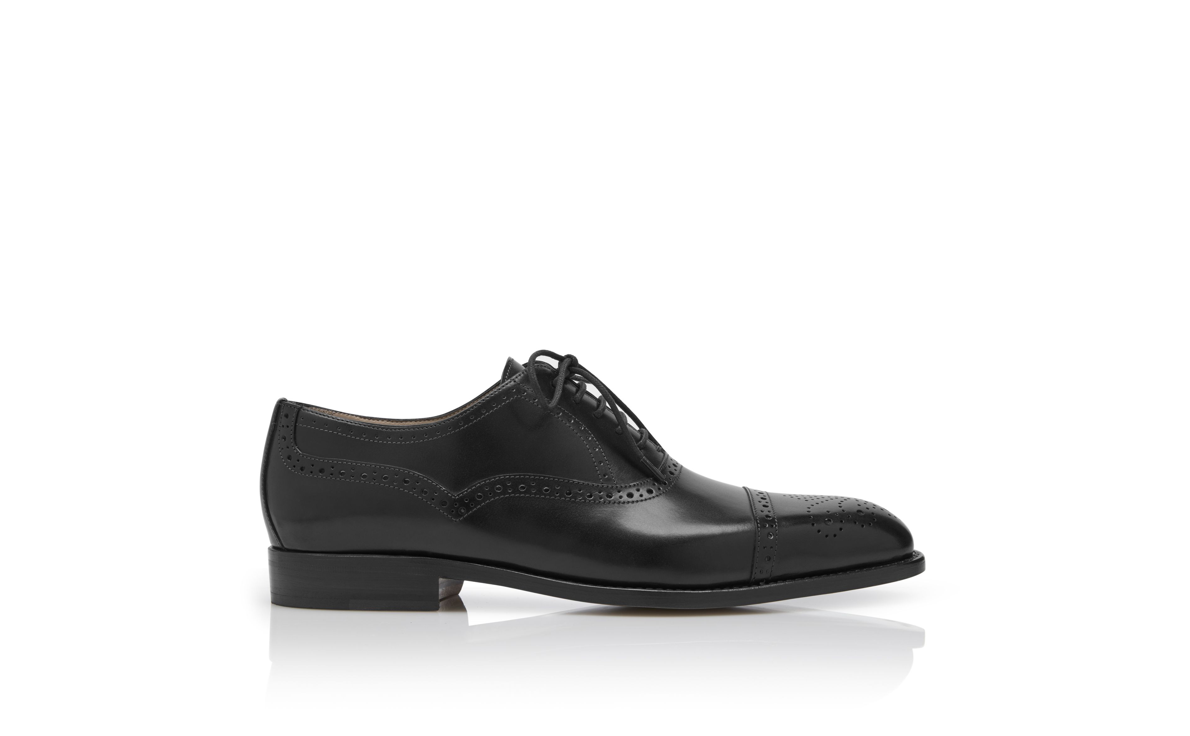 Designer Black Burnished Calf Leather Cap Toe Oxfords - Image Side View