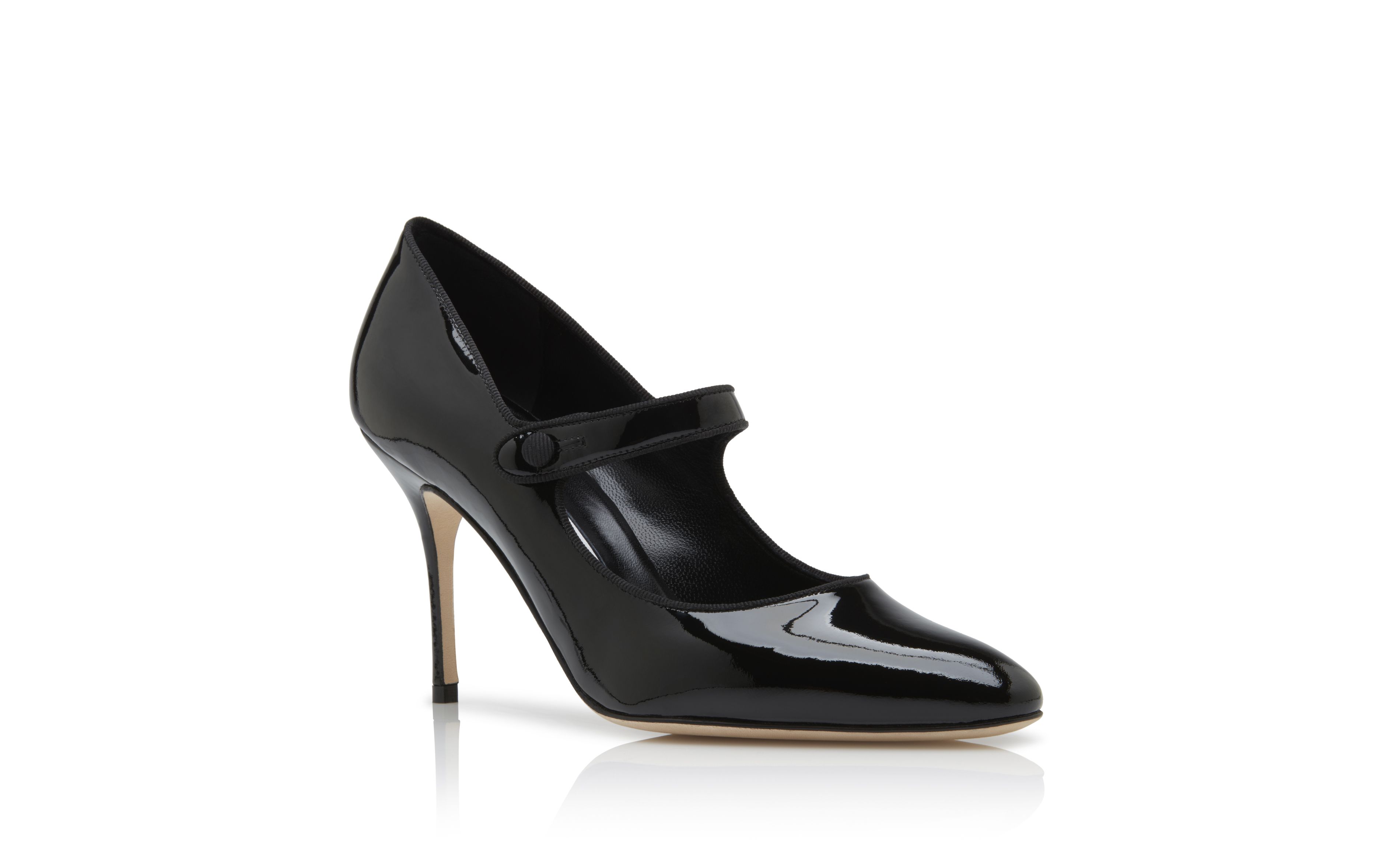 CAMPY | Black Patent Leather Round Toe Pumps |