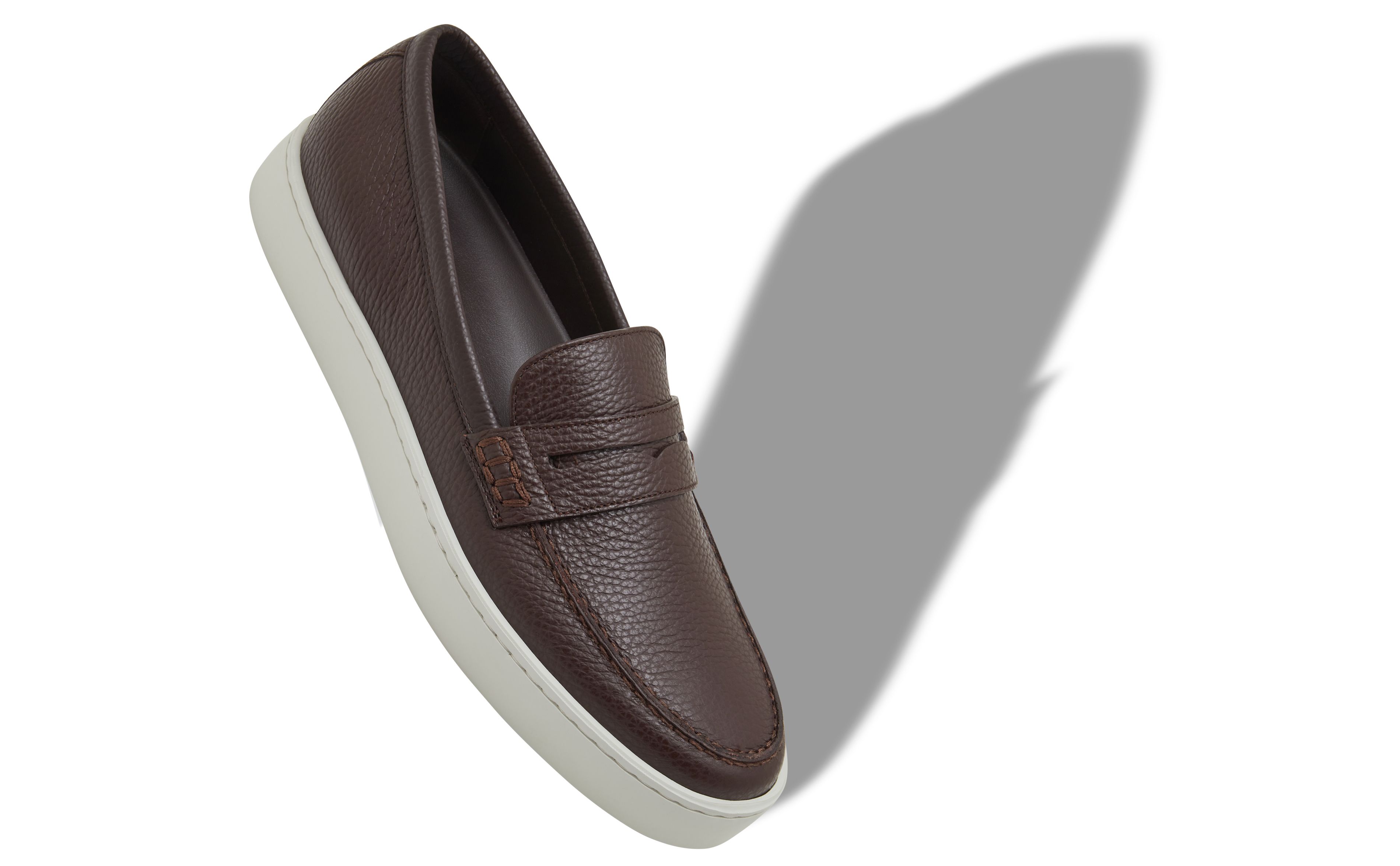 Designer Dark Brown Calf Leather Slip-On Loafers - Image Main View