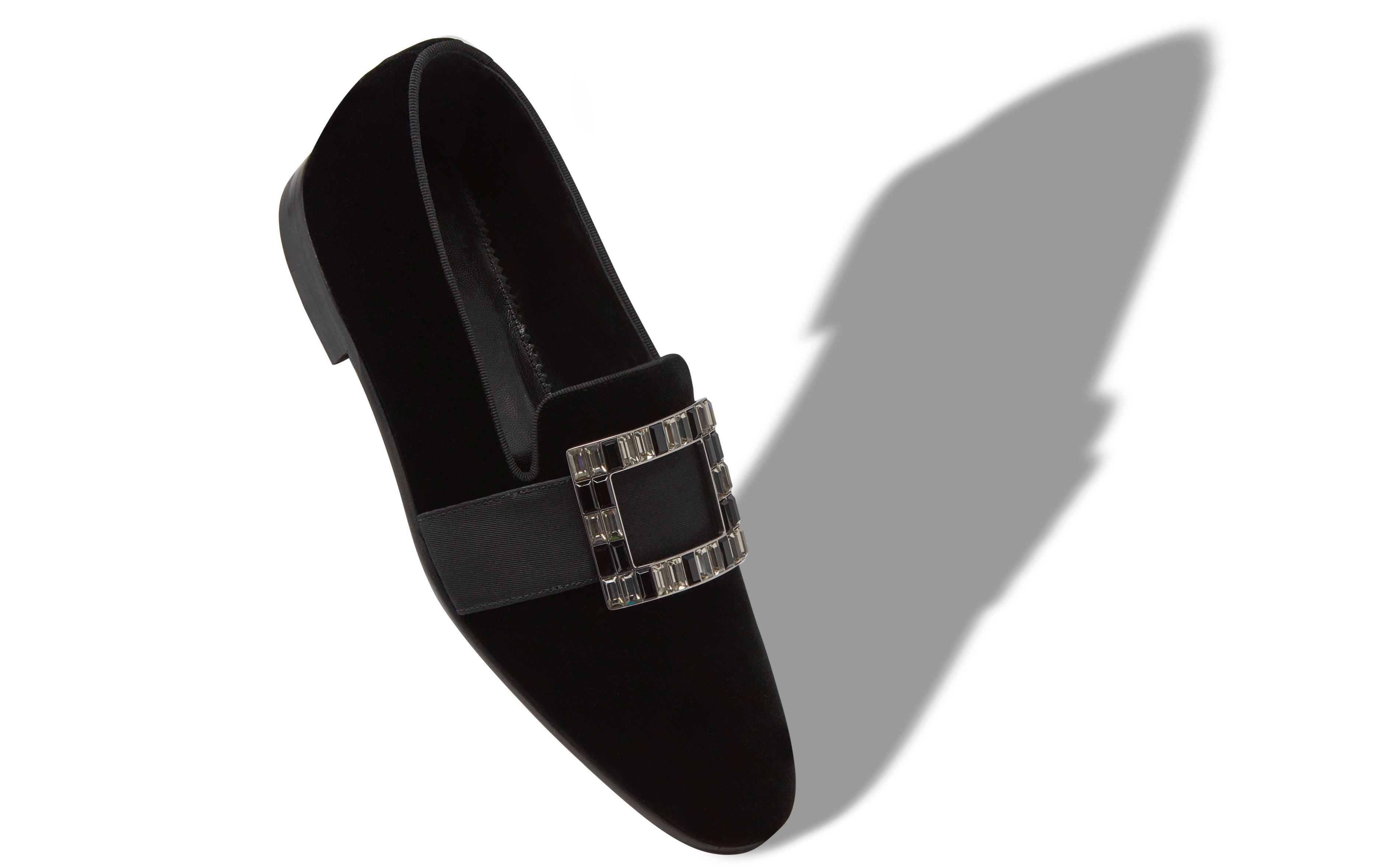 Designer Black Velvet Buckled Loafers - Image Main