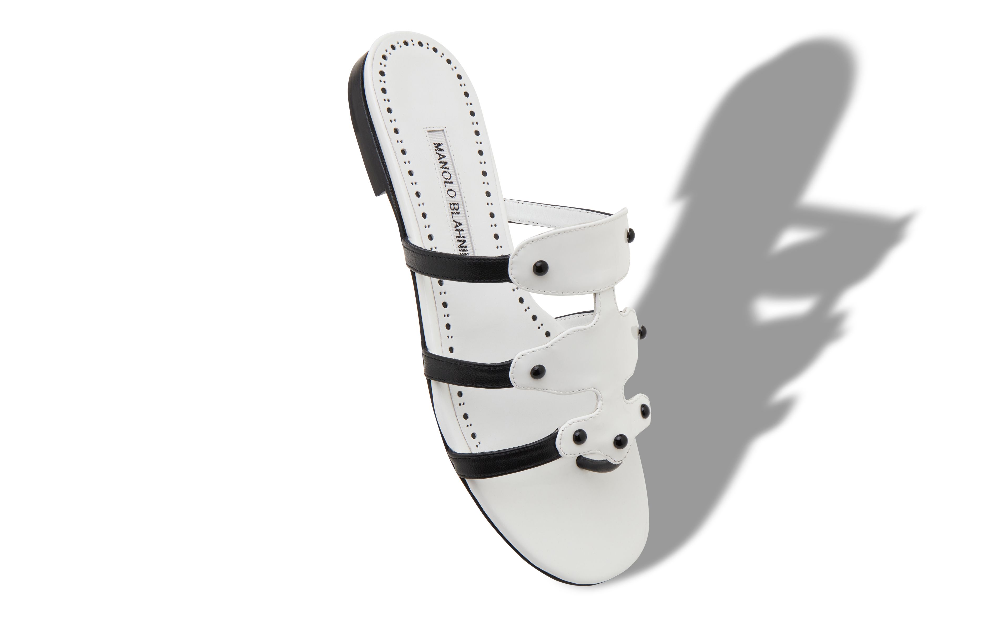 Designer White Patent Leather Flat Sandals  - Image Main